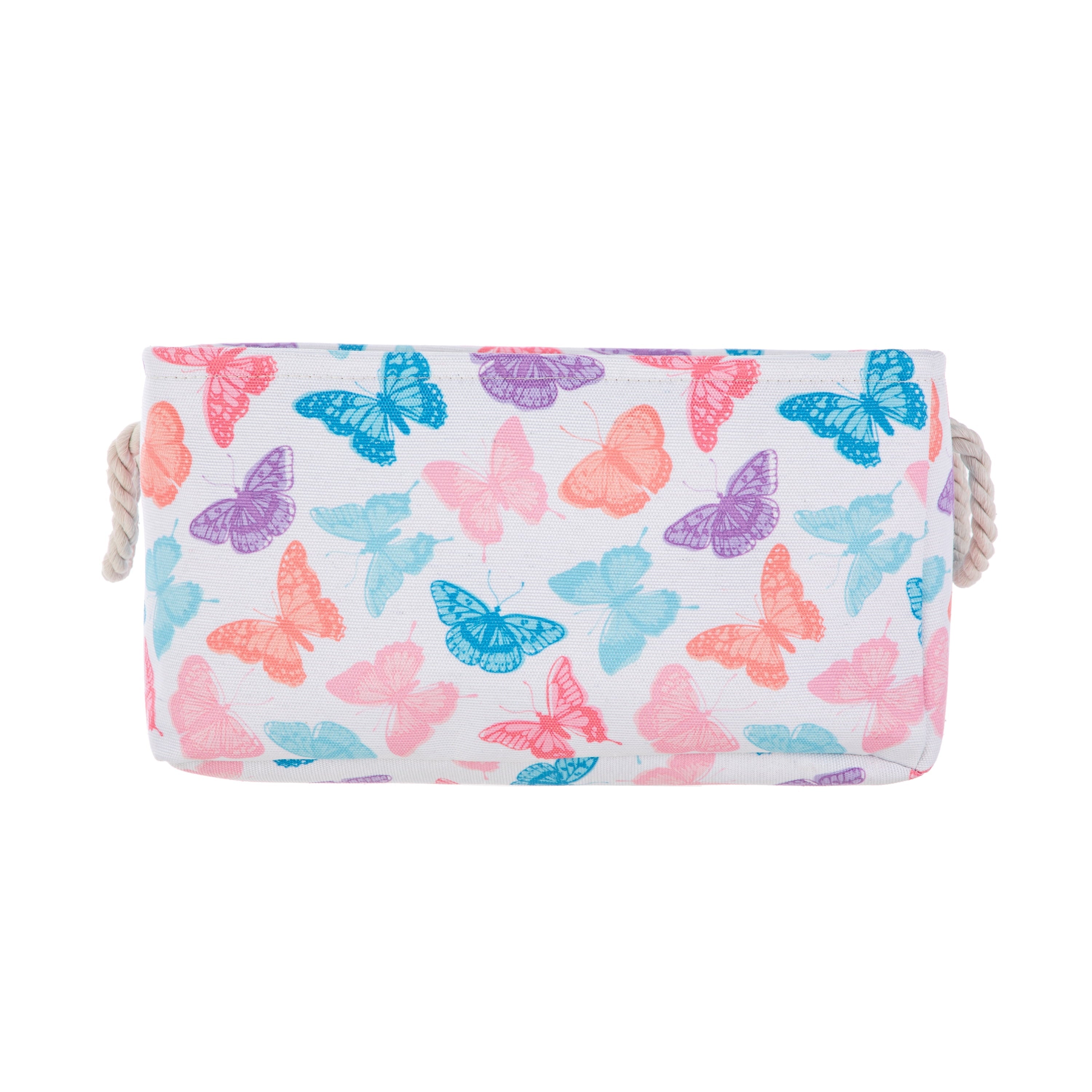 Kids Butterfly Canvas Storage Basket with Handles, 15 in x 11 in x 7.8 in