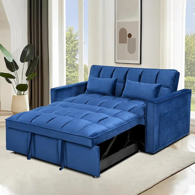 Modern Velvet Futon Loveseat with Reclining Backrest & Pockets, Seats 2 ?Dark Gray / Light Gray / Blue / Black