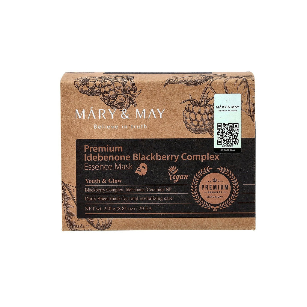 Mary & May Premium Idebenone Blackberry Complex, Essence Beauty Mask, 20 Sheets, 8.81 oz (250 g)