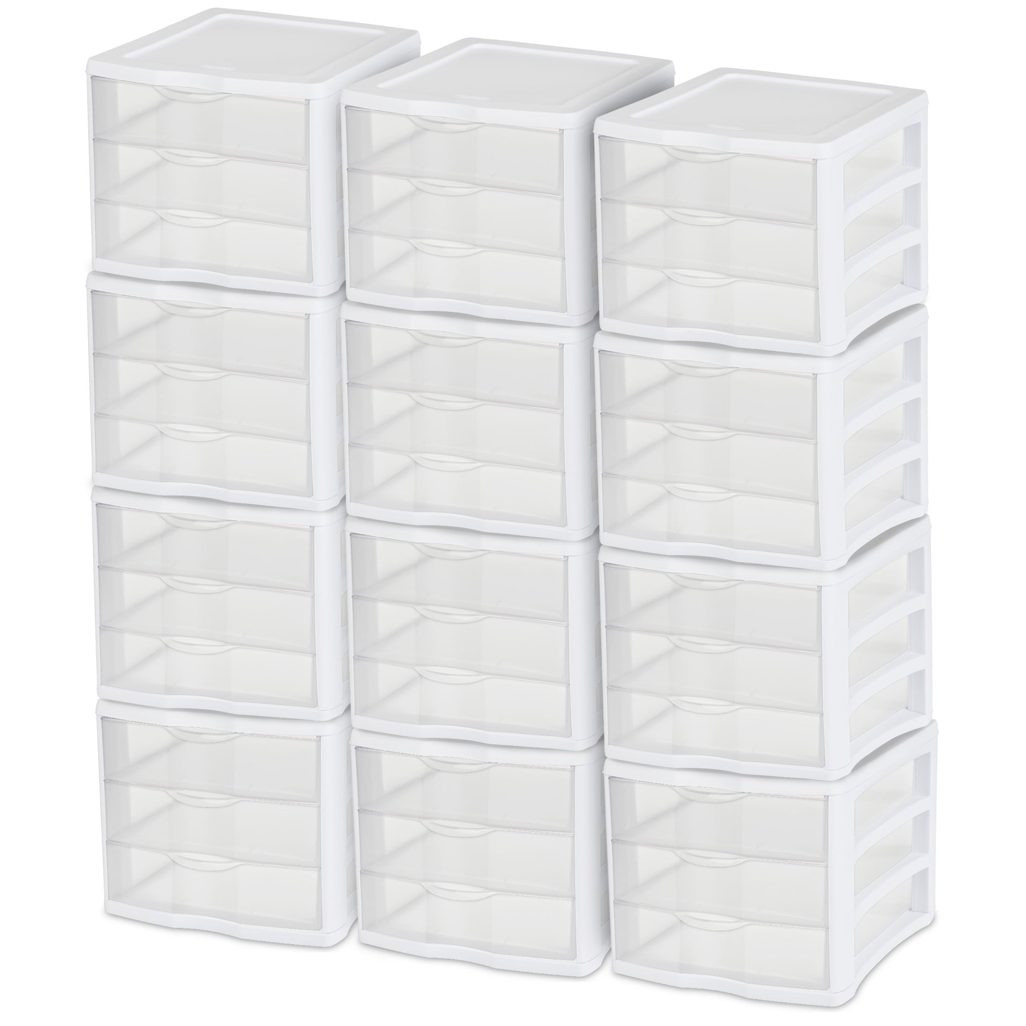 3 Drawer Unit, Clear Plastic Countertop or Desktop Storage Drawers, White