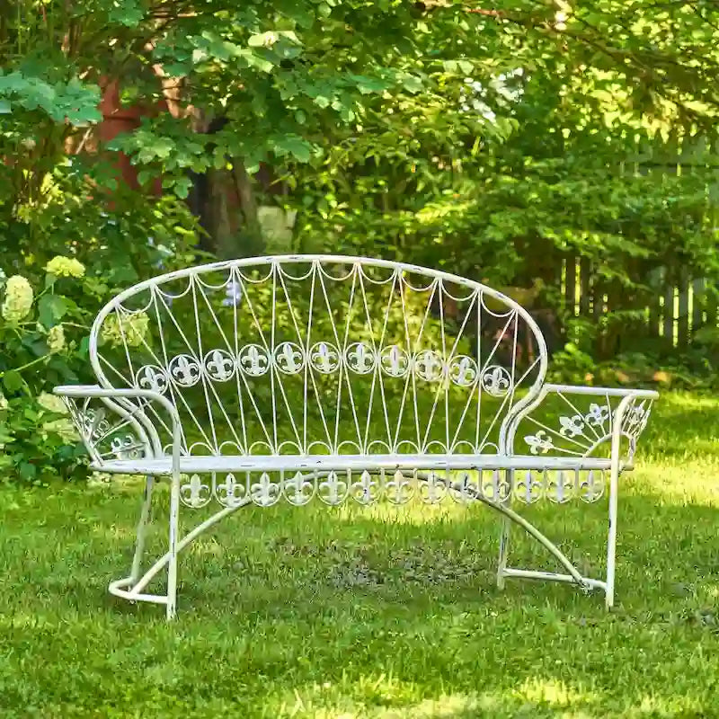 Garden Bench with Curved Back Paris 1968 in Antique White - 34.96 x21.65 x38.58