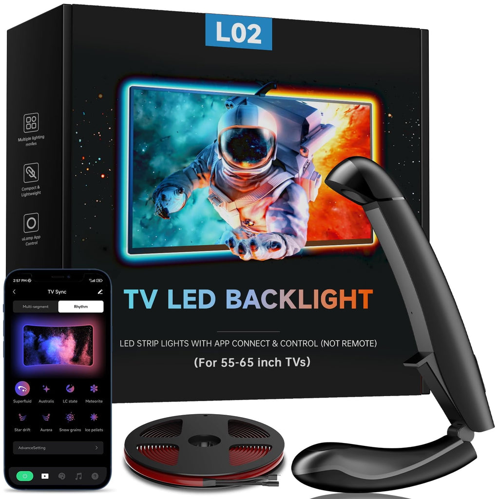 14.76ft TV LED Backlight with Screen Sync Sensor, App Control RGB Strip for 55-65" TVs, Game & Movie Color Changing