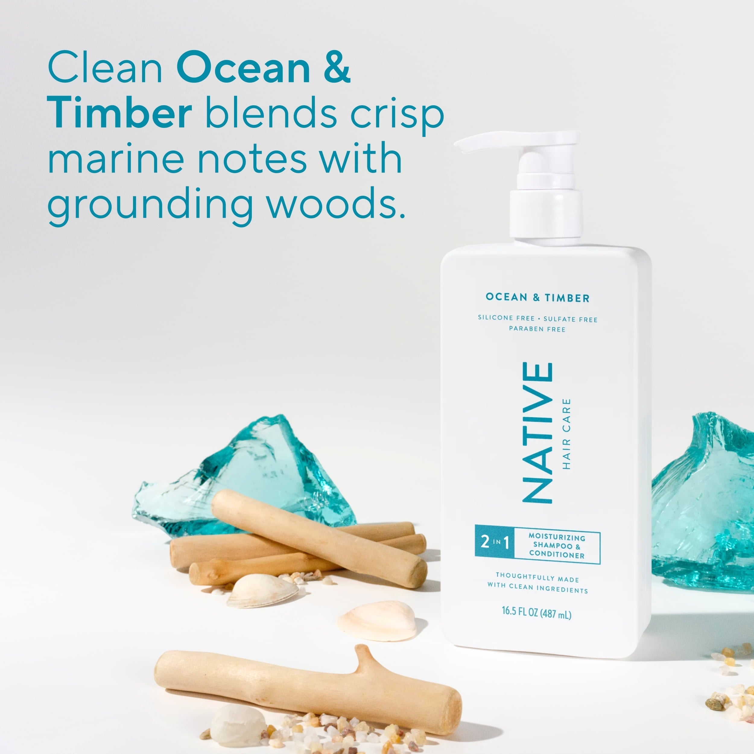 Moisturizing 2-in-1 Mens Shampoo and Conditioner Ocean and Timber 16.5 fl oz