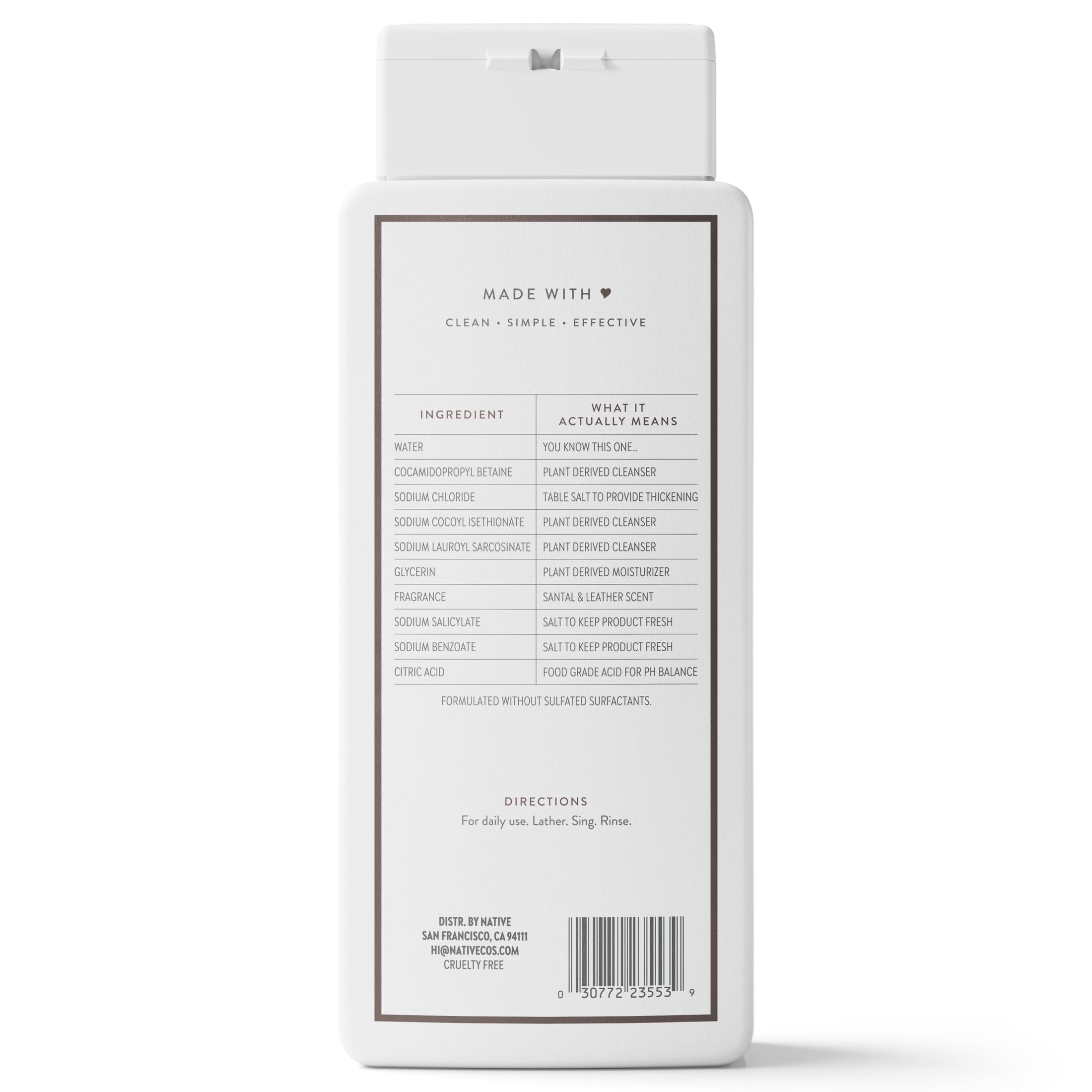 Body Wash, Santal & Leather, Sulfate Free, Naturally Derived Ingredients, 24hr Freshness, for Women & Men, 18 fl oz