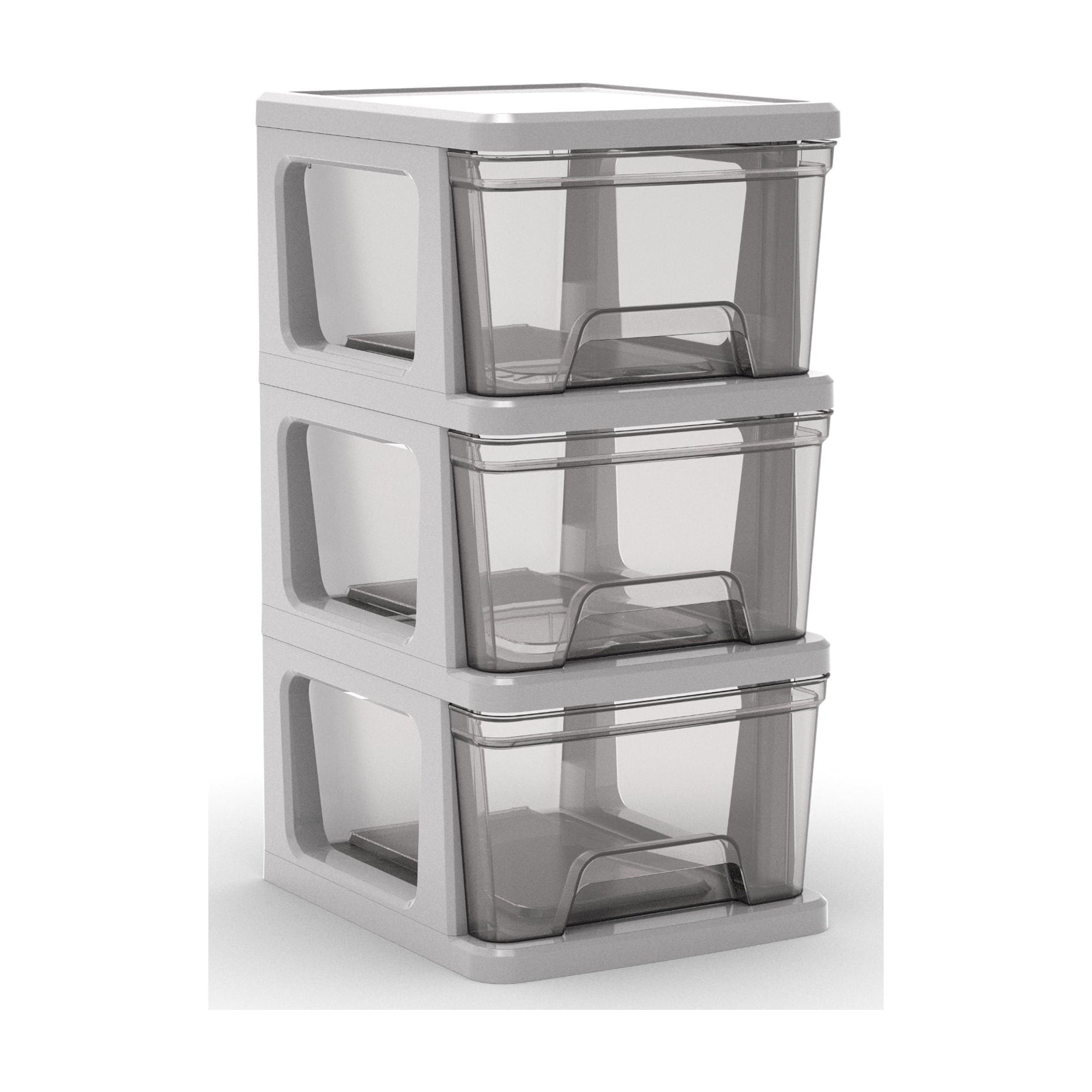 Knock Down Medium Storage Cart with Drawers, Silver Plastic