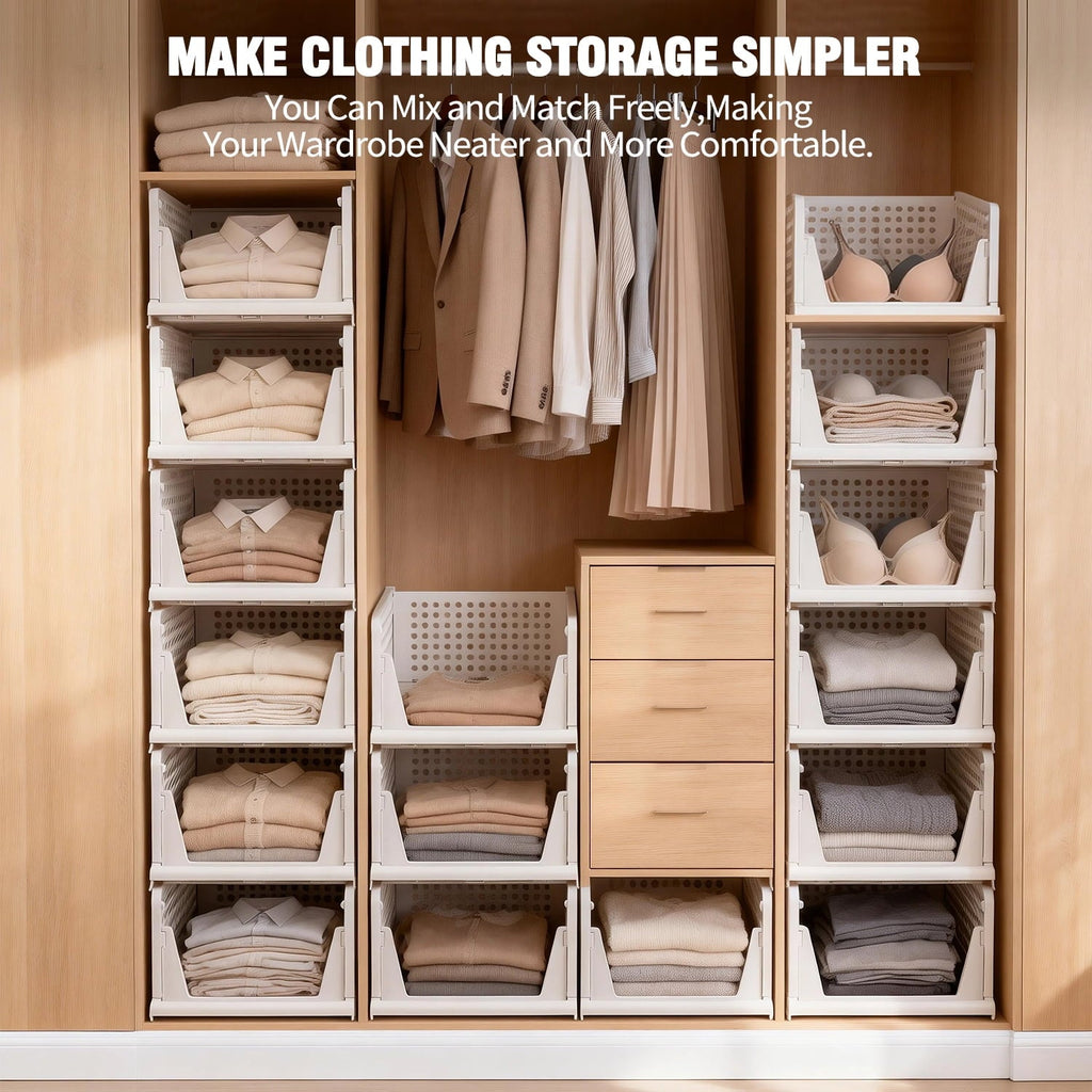 5 Pack Closet Storage Basket, Multifunctional Closet Organizer for Kitchen Bathroom Laundry Room Wardrobe Storage, Clothes Storage Drawer Organizer, White