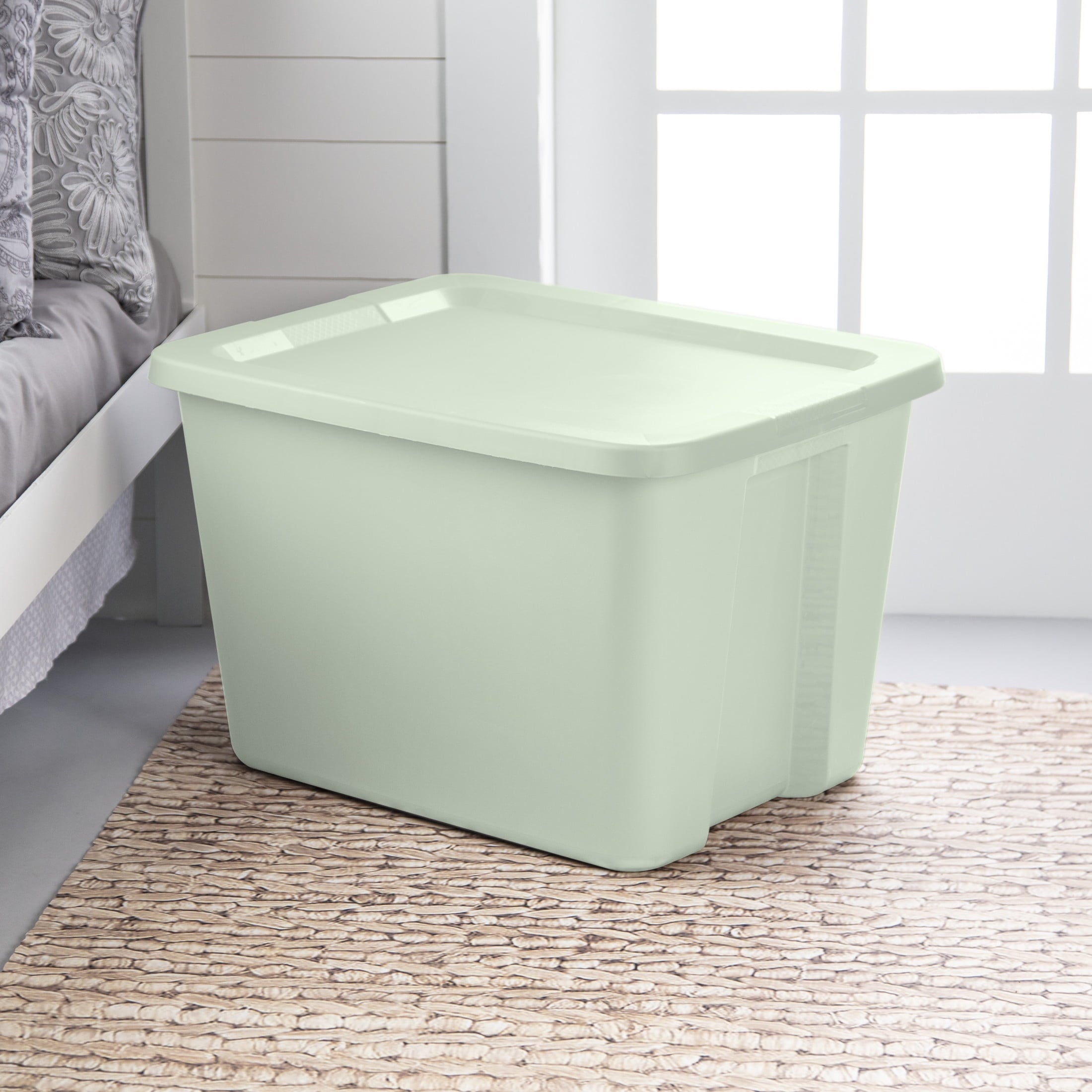 18 Gallon Tote, Plastic Storage Bin with Snap-on Lid, Light Green