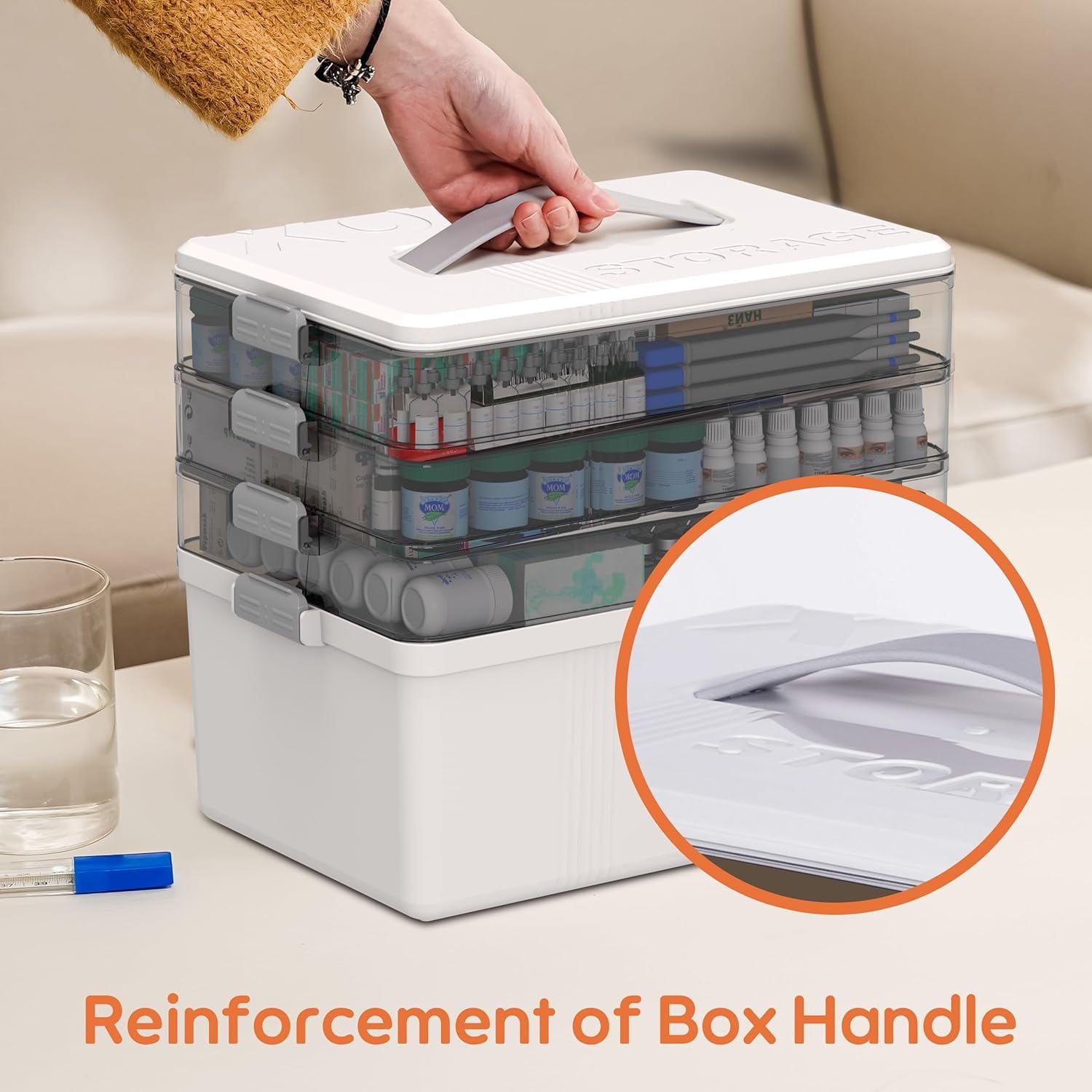 5 Layer storage bins with lid Stack & Carry Box Plastic Handled with Removable Tray for Craft Adult