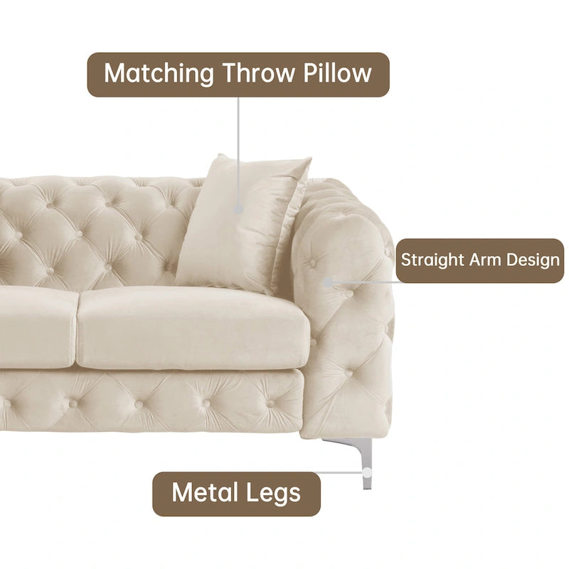 Morden Fort Modern Loveseat Two-Seater Sofa with Dutch Velvet, Solid Wood Frame and Iron Legs