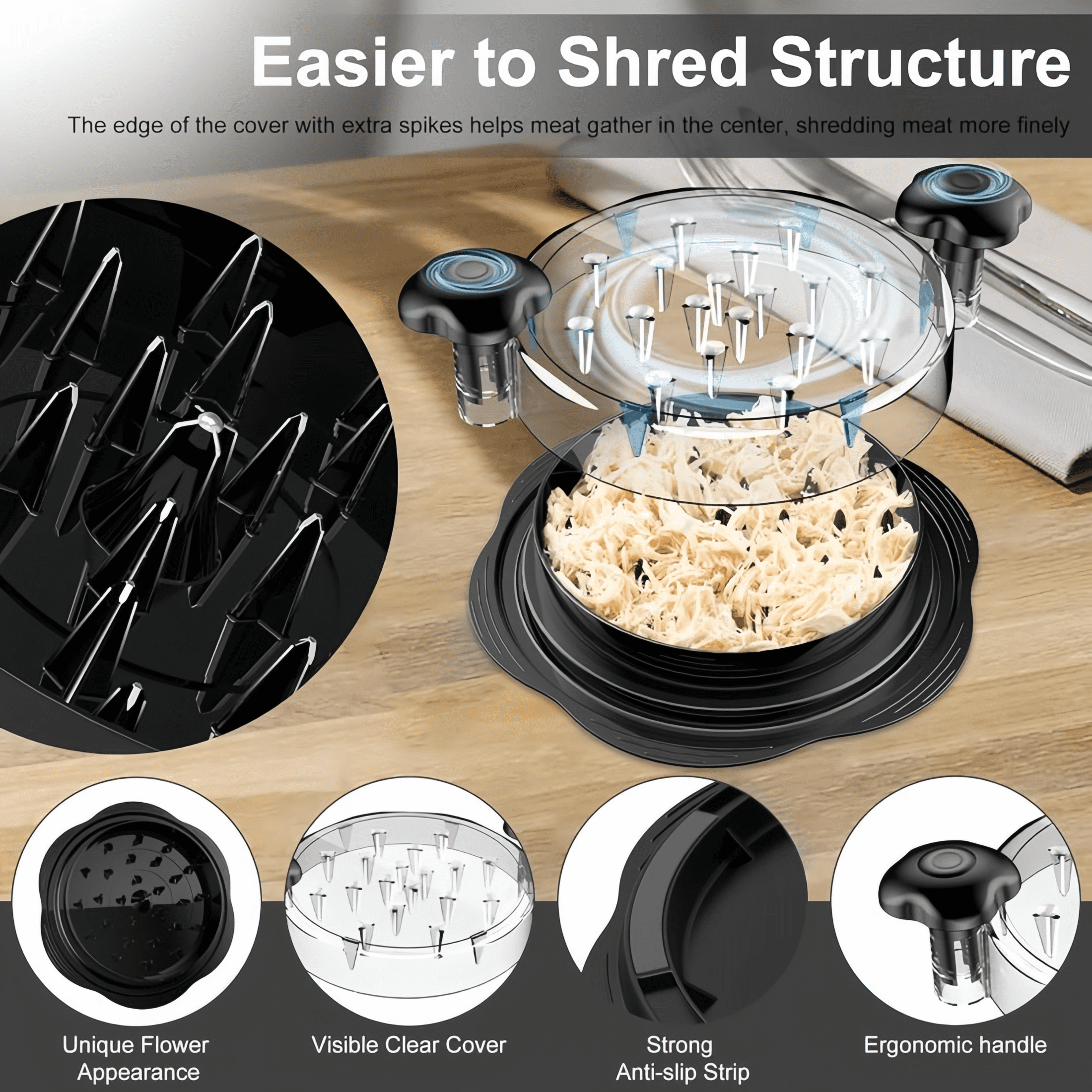 Chicken Shredder Tool Twist (Large 10 Inch), Meat Shredder for Pulled Pork Beef & Chicken, BPA Free with Anti-Slip Base & Handle, Kitchen Gadget, 1 Count