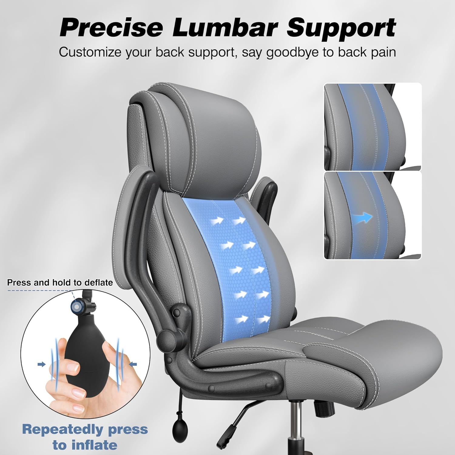 BESTFAIR Ergonomic Office Chair - Desk Computer Chair, Leather High Back Executive Chairs with Adjustable Lumbar Support for Adults, Rolling Swivel Tilt, Gray