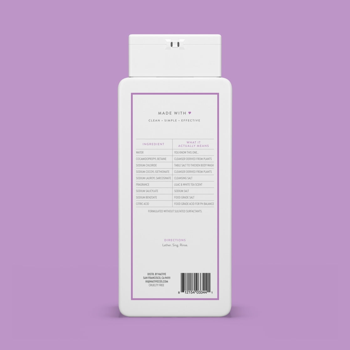 Body Wash, Lilac & White Tea, Sulfate Free, Naturally Derived Ingredients, 24hr Freshness, for Women & Men, 18 fl oz