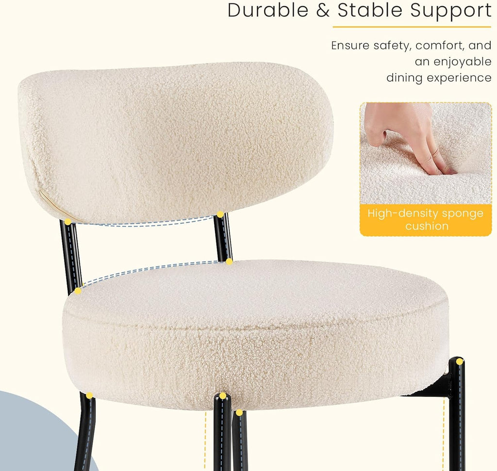 DUMOS Dining Chairs Set of 4, Mid Century Modern Chair Round Upholstered Curved Backrest, Kitchen Vanity Living Room Chairs with Black Metal LegsLight Beige