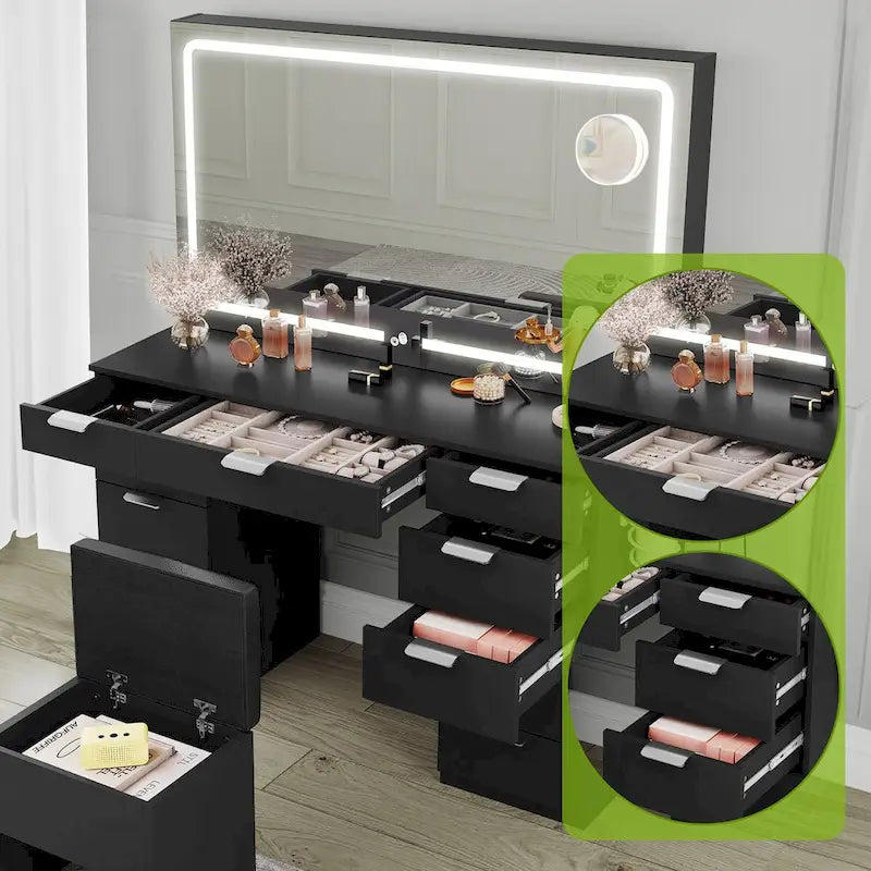 Moasis 46 Vanity With Built-in Socket With Illuminated Mirror and Hair Dryer Rack - 55.8 H X 46 W X 11.7 D