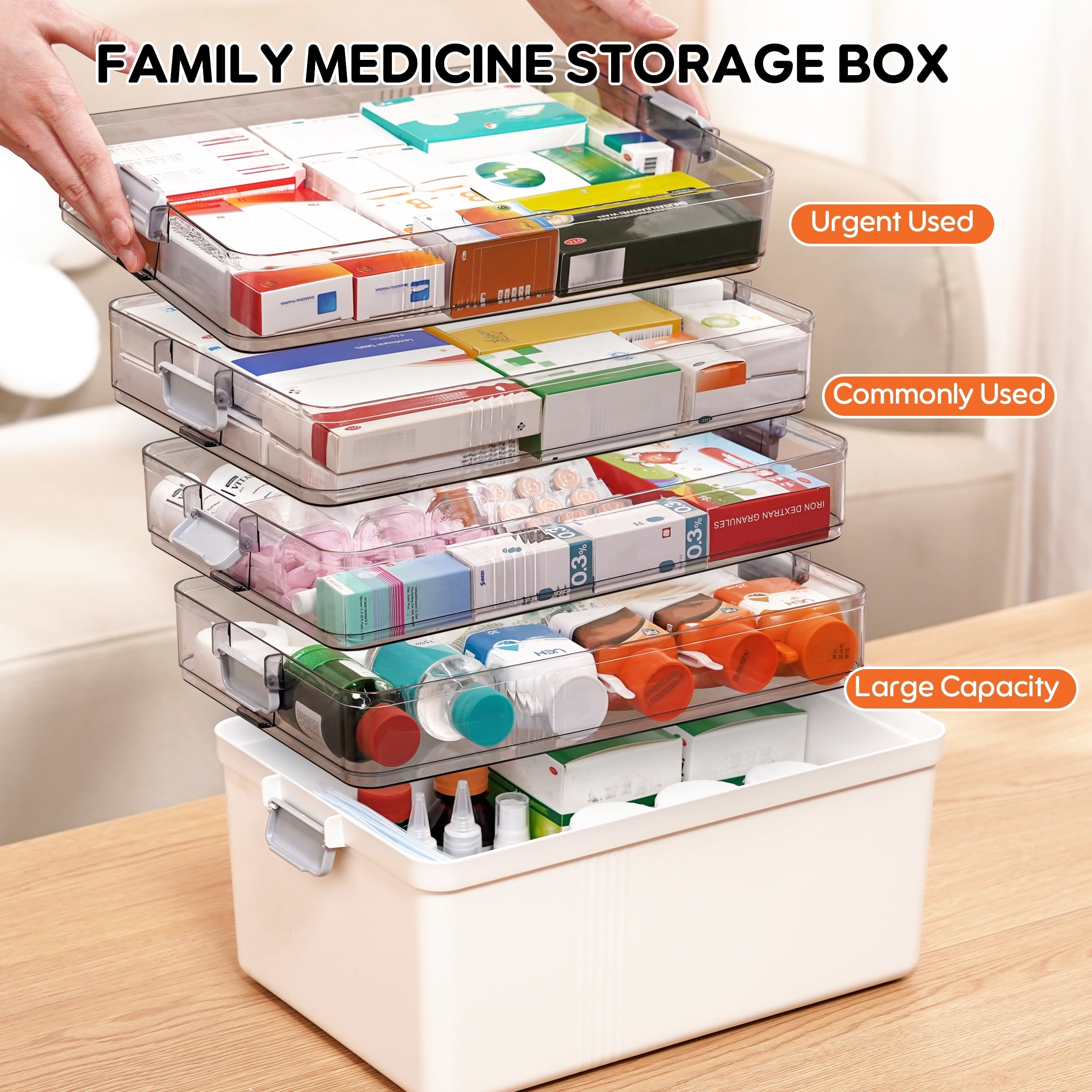 5 Layer storage bins with lid Stack & Carry Box Plastic Handled with Removable Tray for Craft Adult