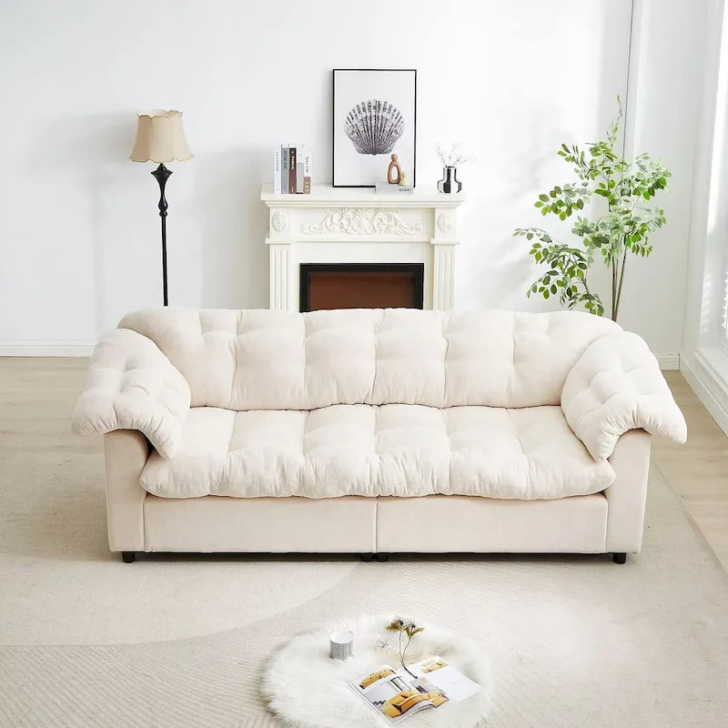 99.2 Chenille Comfort Deep Seat Sofa, Upholstered Fluffy Cloud Sofa