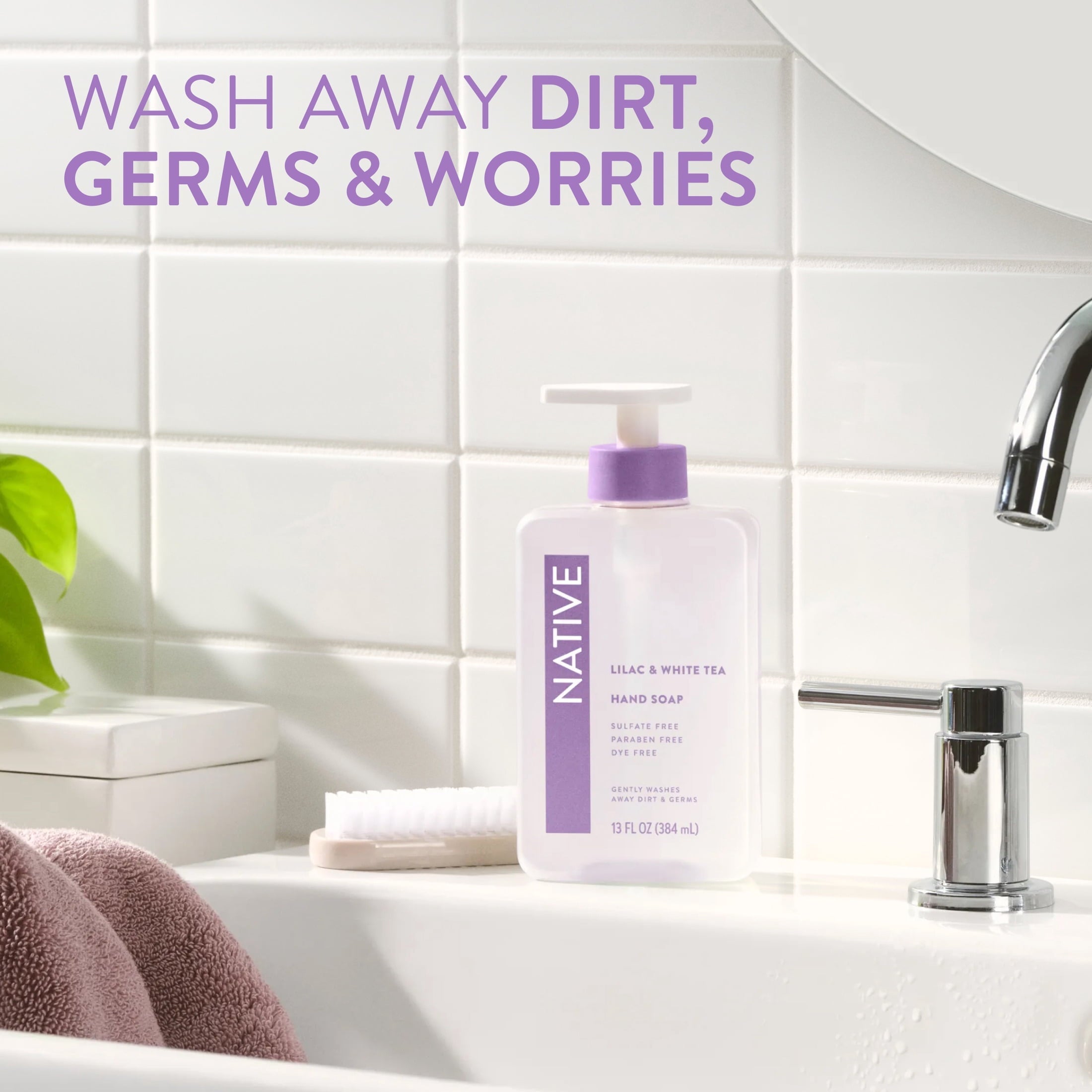 Liquid Hand Soap, Lilac & White Tea, Non-drying, Naturally Derived Cleansers, Sulfate Free, 13 fl oz