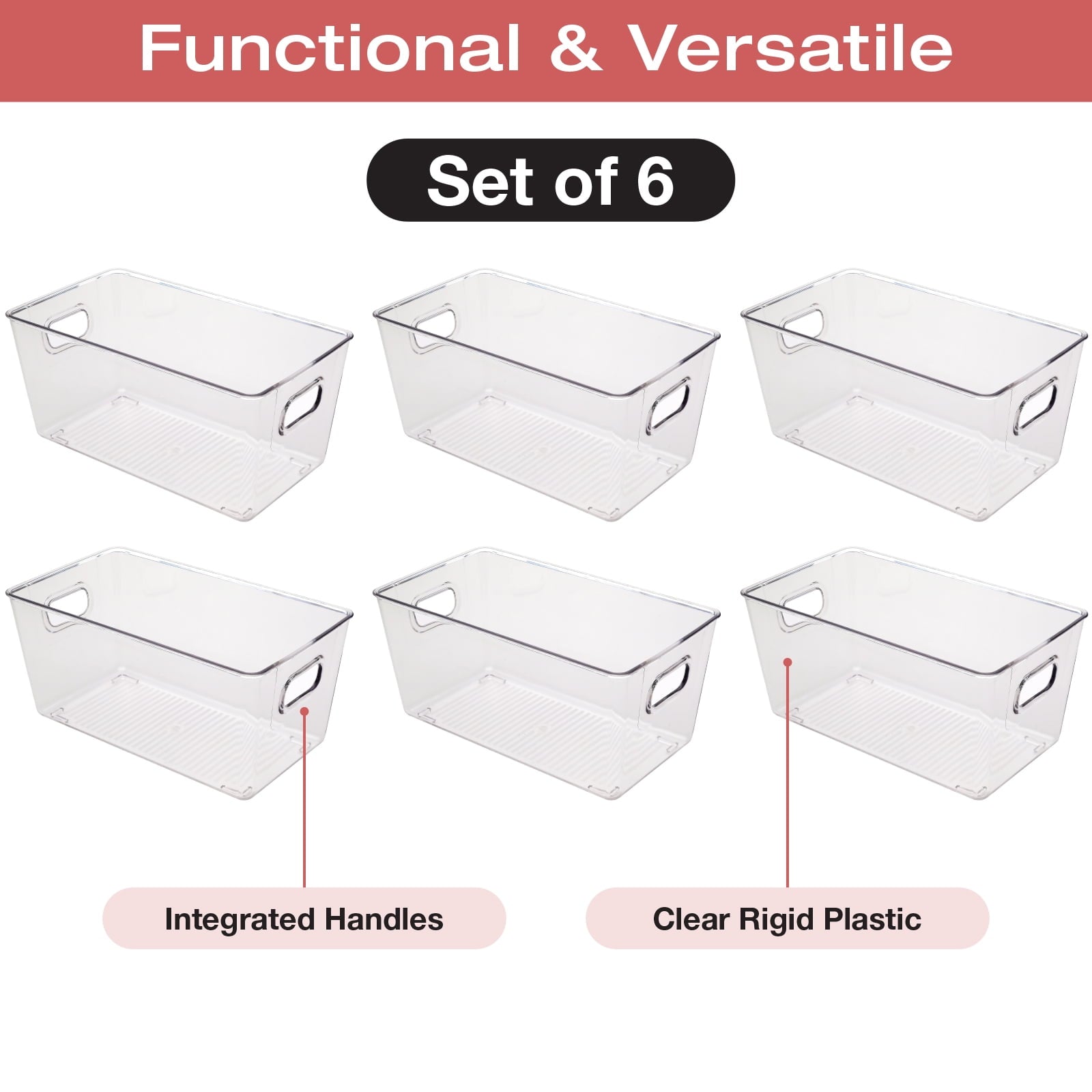 10.12" x 6.02" x 5.31" Rigid Plastic Clear Storage Bins for organizing and storing household goods, food, or Office supplies (Pack of 6) - EGP-HD-0370