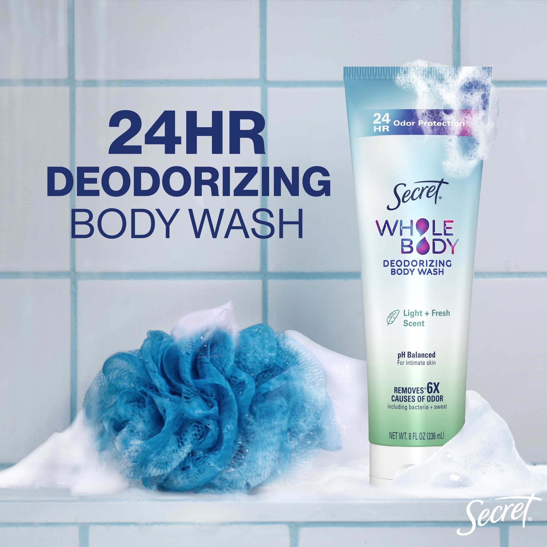 Feminine Wash 24 HR Deodorizing Body Wash for Women, Light & Fresh, 7oz