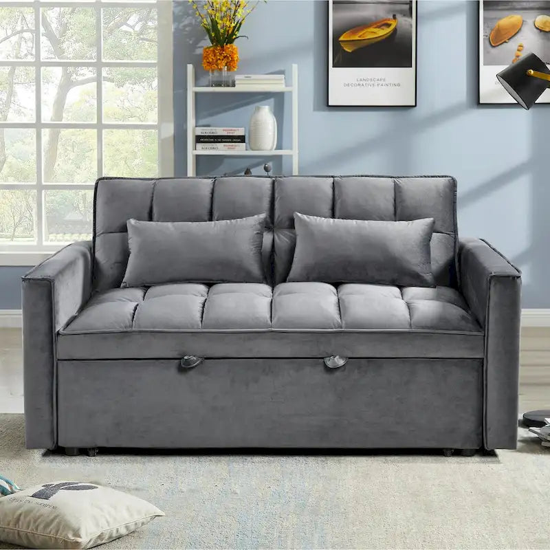 Modern Velvet Futon Loveseat with Reclining Backrest & Pockets, Seats 2 ?Dark Gray / Light Gray / Blue / Black