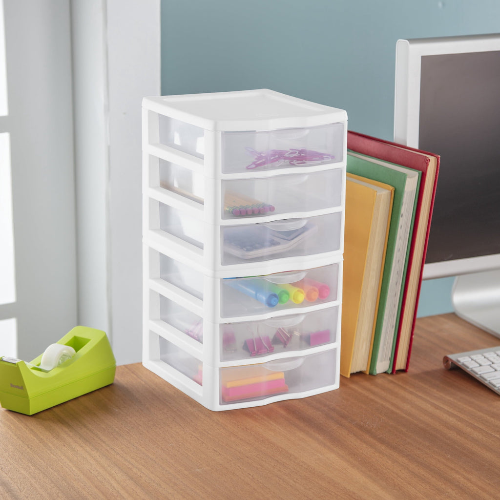 3 Drawer Clear Storage Bin, Desktop Drawer Storage Container, White