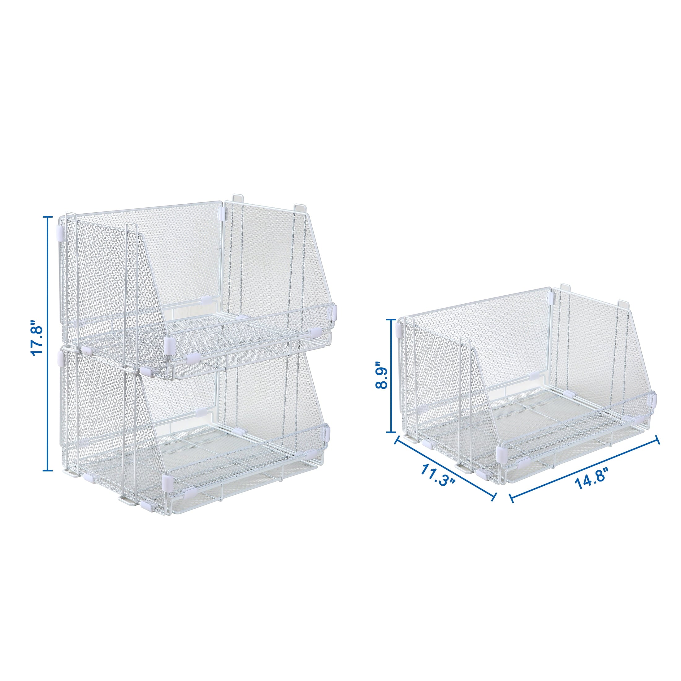 Folding Storage Baskets, Collapsible Plastic Organizer Bins with Clip Handles, 2 Pack, White