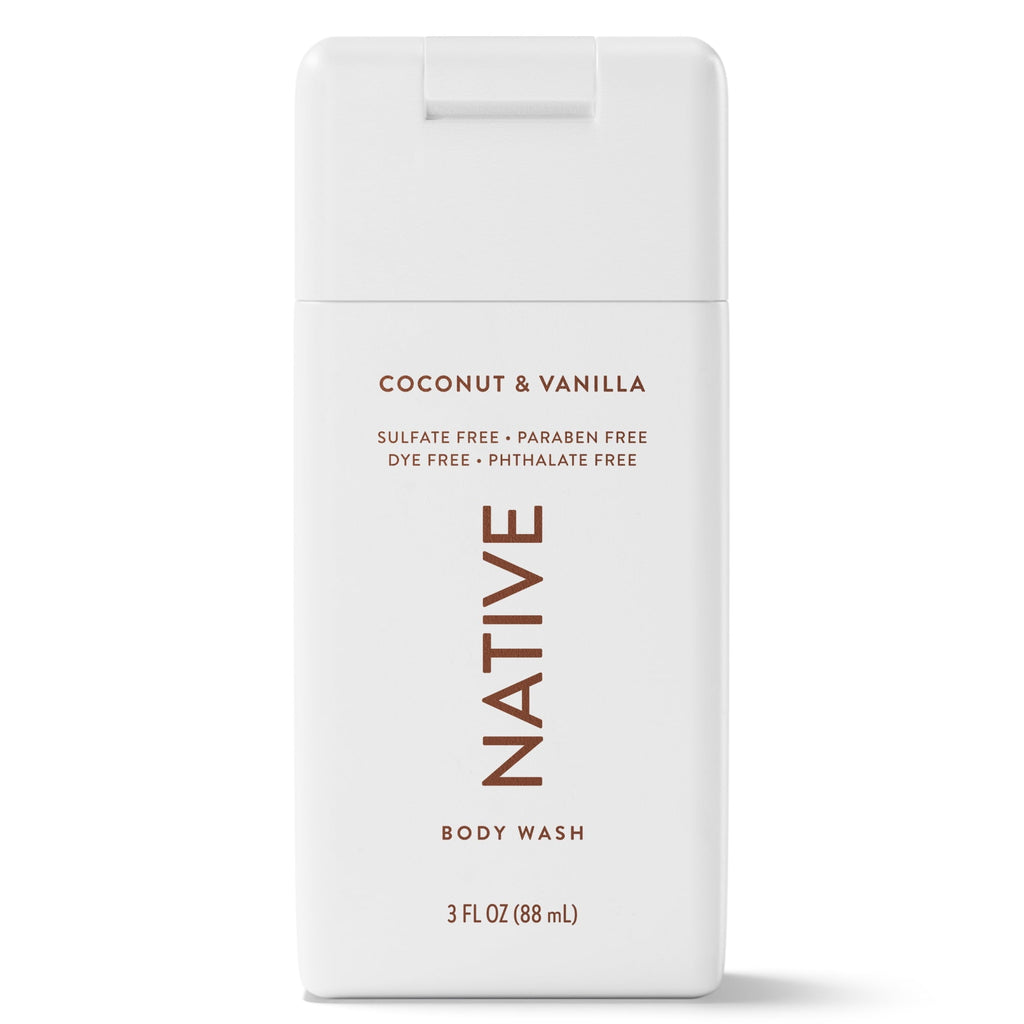 Body Wash, Sulfate Free, Coconut & Vanilla, for Women and Men, Travel Size 3 oz