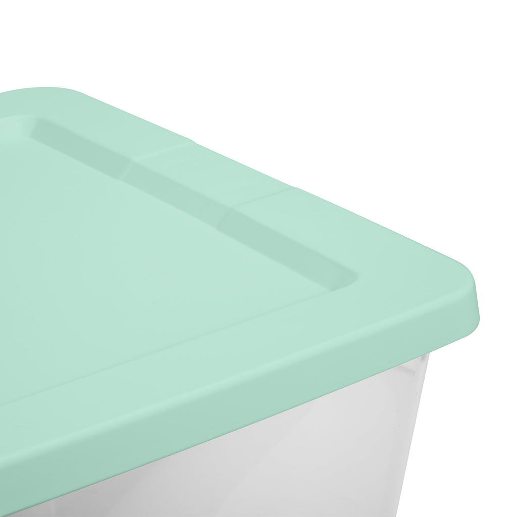 58 Quart Medium Storage Bin, Clear Plastic Storage Container with Snap-On Lid, White