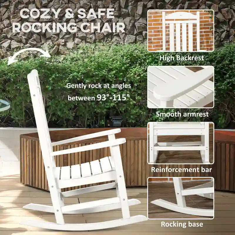 Outsunny 2 Pieces Outdoor Rocking Chair, All Weather-Resistant HDPE Rocking Patio Chairs with Rustic High Back, Armrests