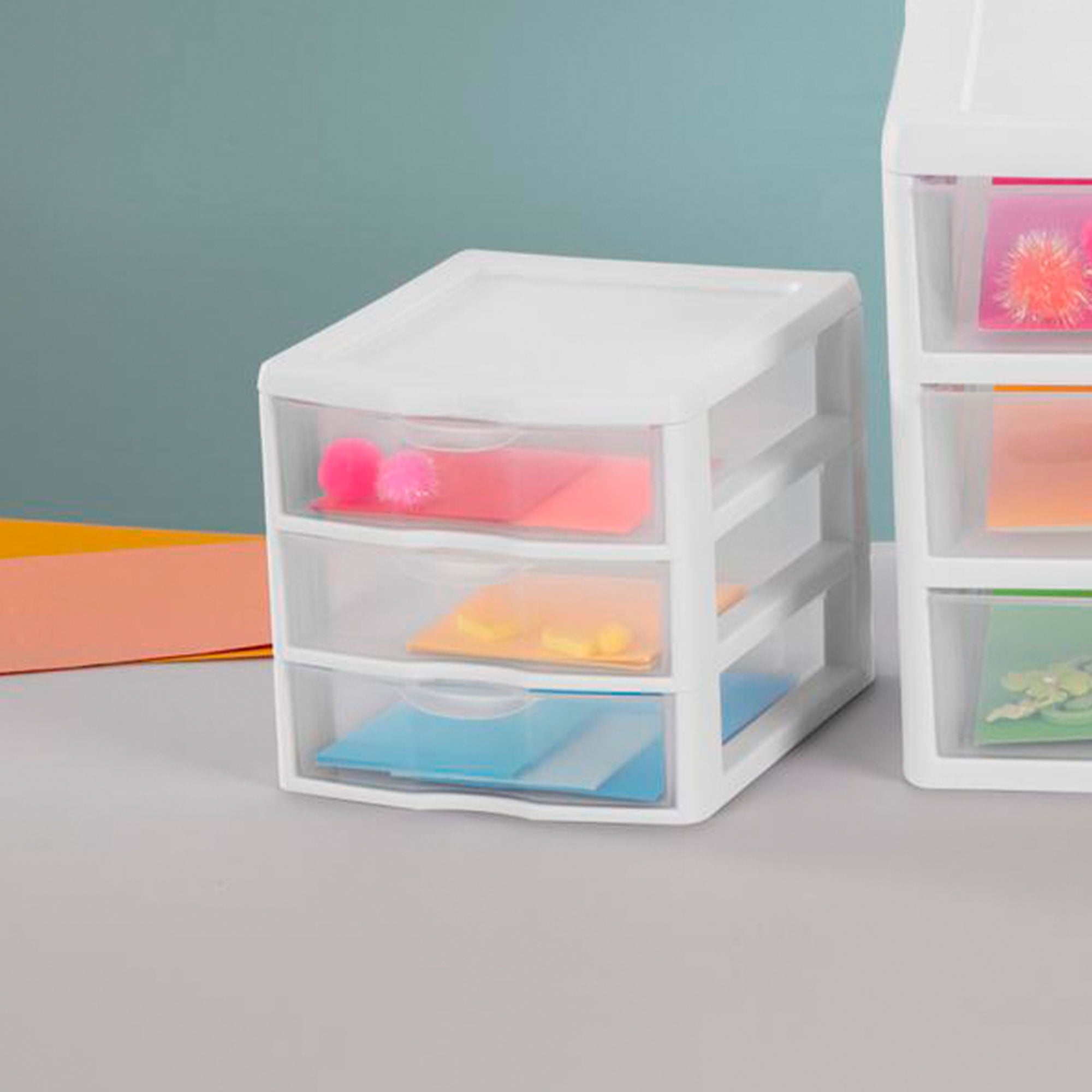 3 Drawer Clear Storage Bin, Desktop Drawer Storage Container, White