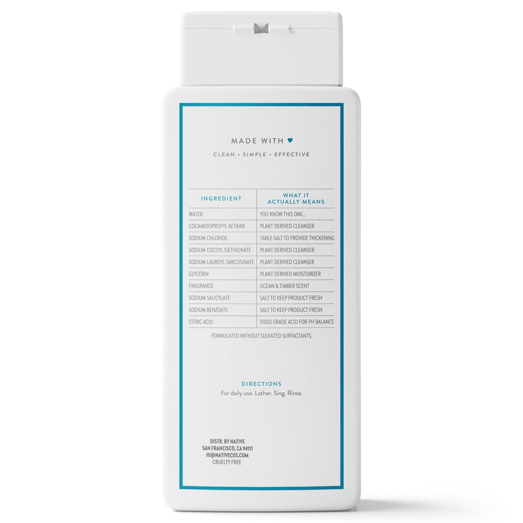 Body Wash, Ocean & Timber, Sulfate Free, Naturally Derived Ingredients, 24hr Freshness, for Women & Men, 18 fl oz