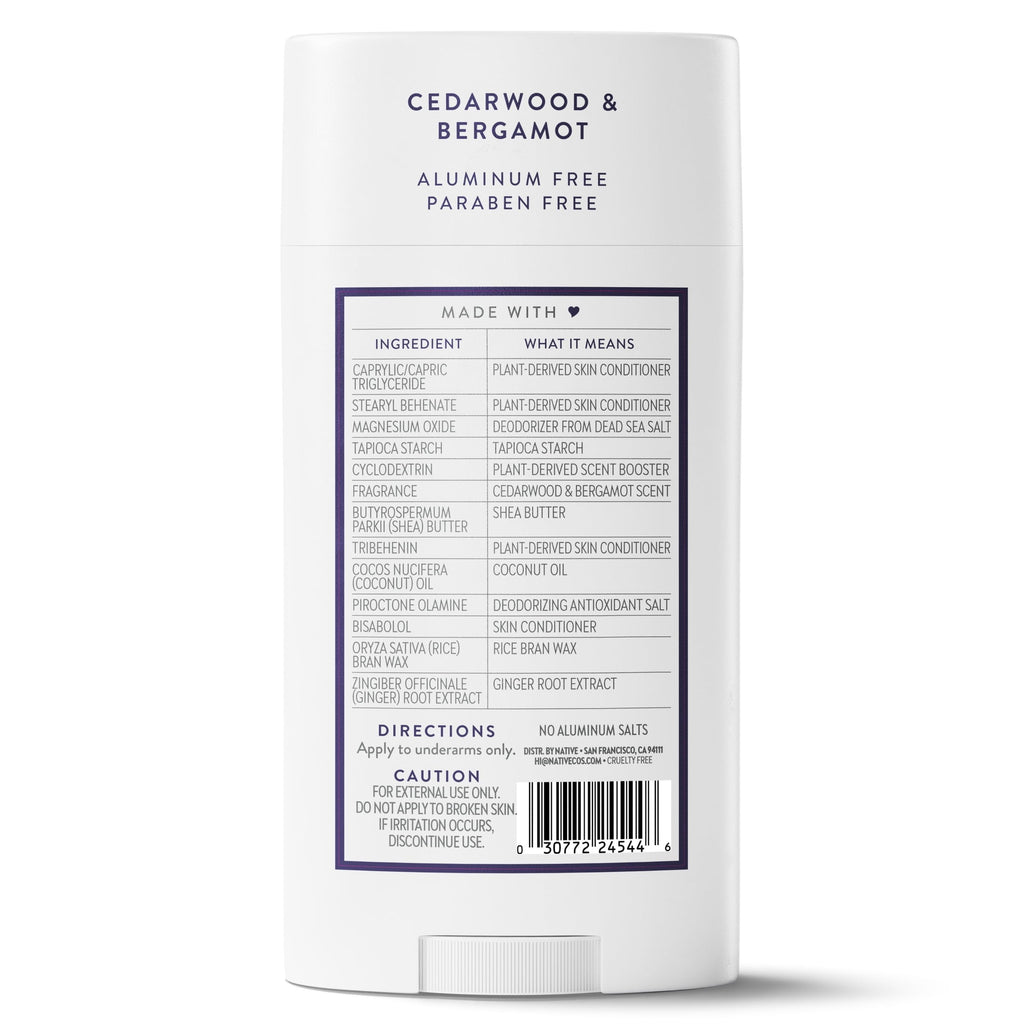 Aluminum Free Deodorant For Men, 72 Hour Solid Deodorant Stick, Cedarwood & Bergamot, 3.1oz