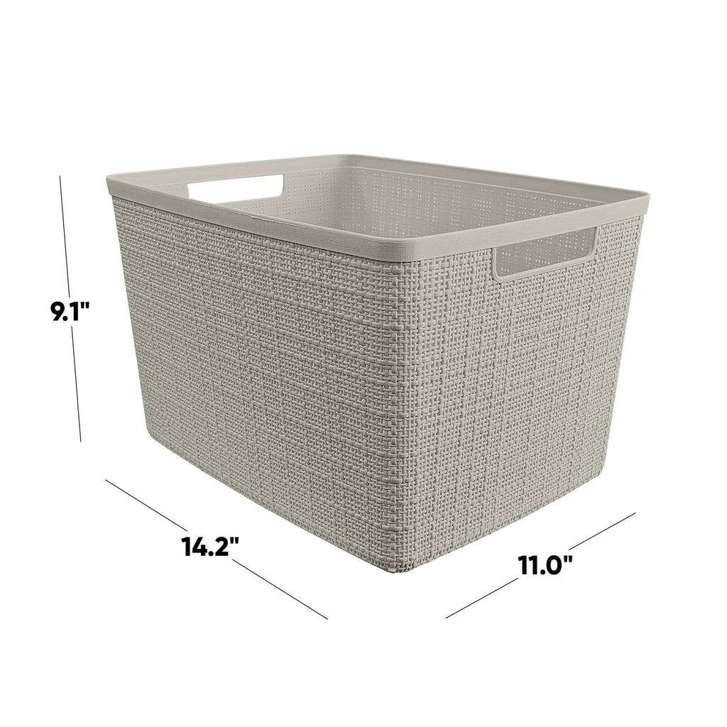 Jute Small Gray Plastic Decorative Storage Basket, 10.6 in x 7.8 in x 4.3 in