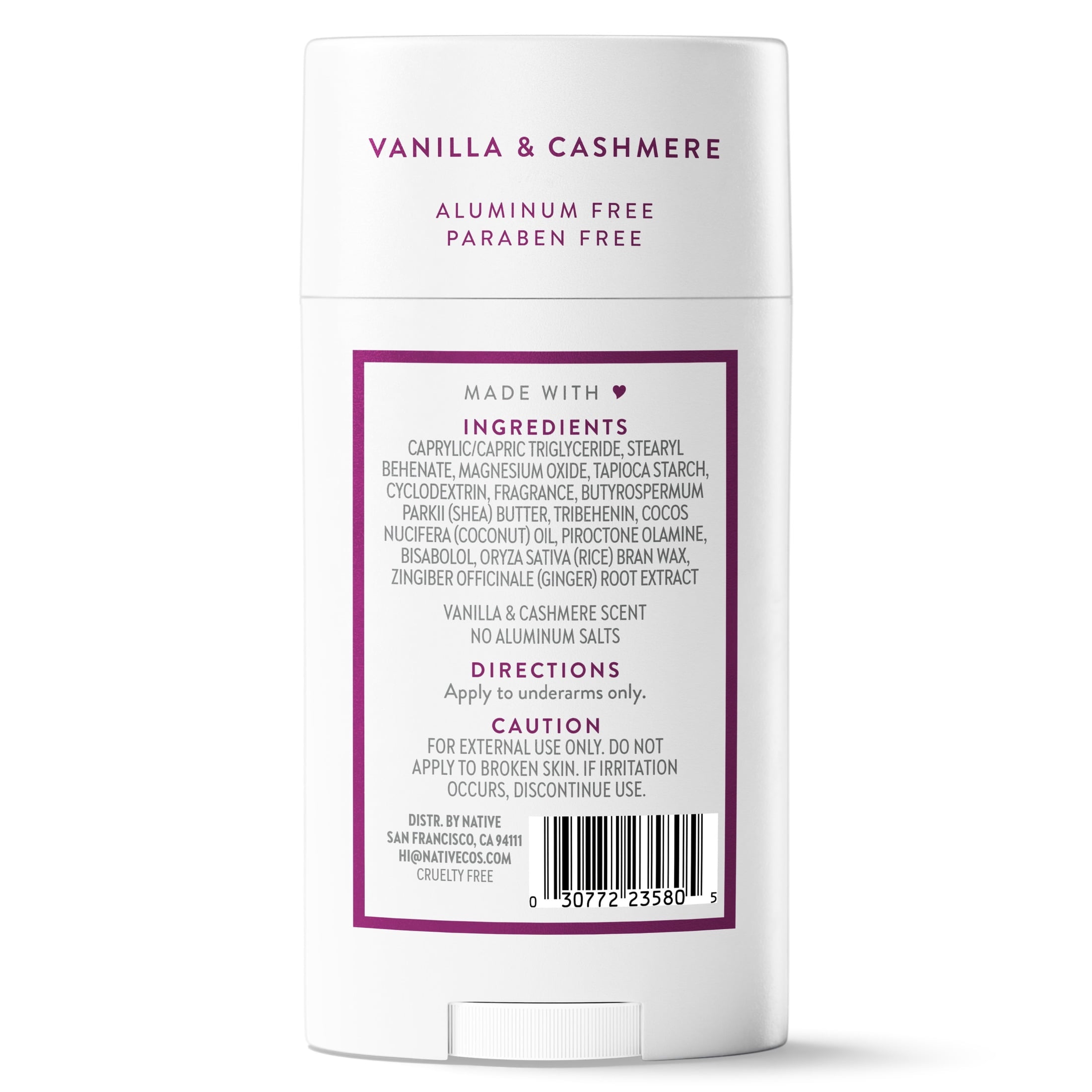 Aluminum Free Deodorant For Women, 72 Hour Solid Deodorant Stick, Vanilla & Cashmere, 2.65oz