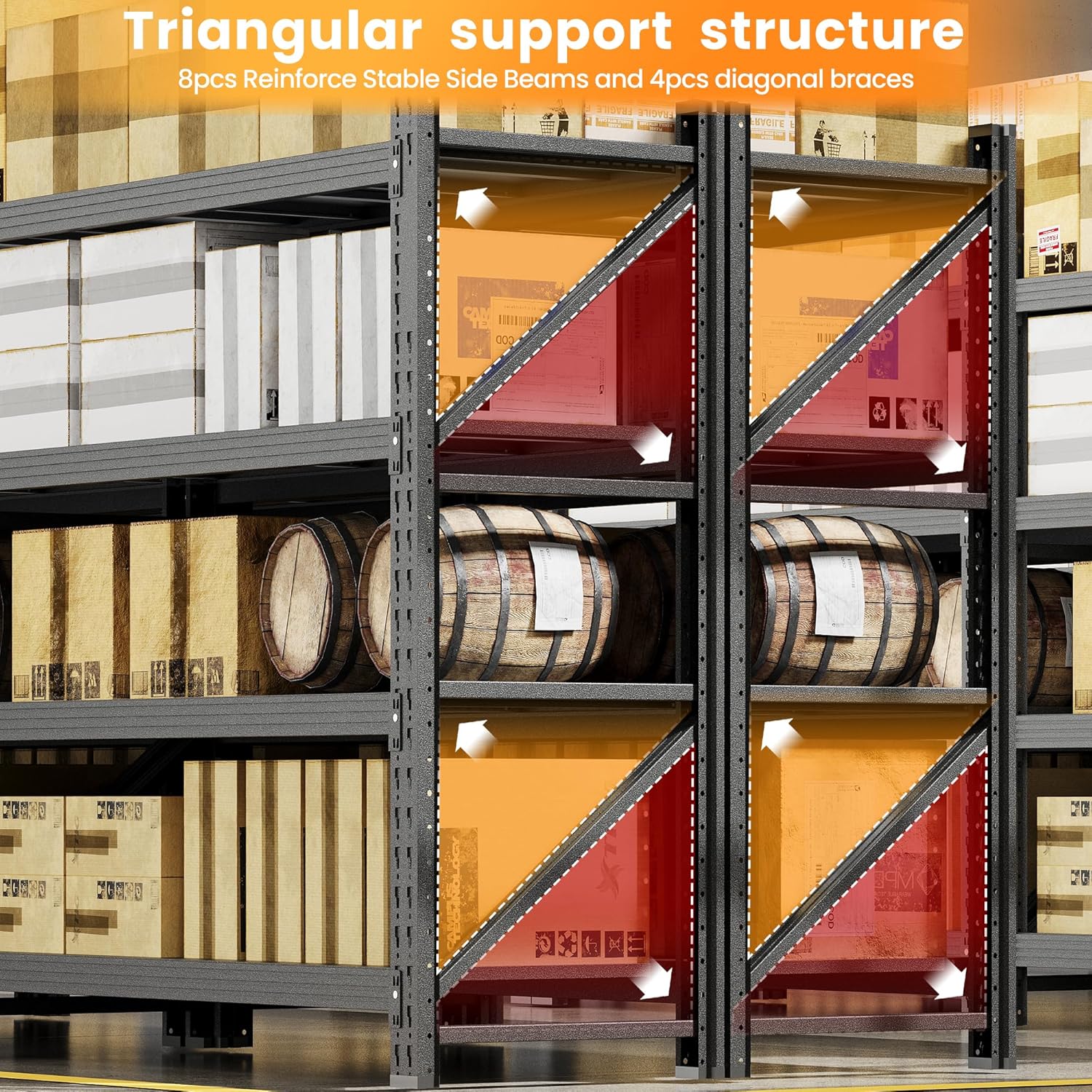 71”W Garage Shelving Units, 5000LBS Storage Shelves Heavy Duty, 24" Deep Metal Shelving Rack, 4 Tier Large Tall Industrial Shelving , Adjustable Standing Shelf for Warehouse / Shop 71"W x 24"D x 70"H