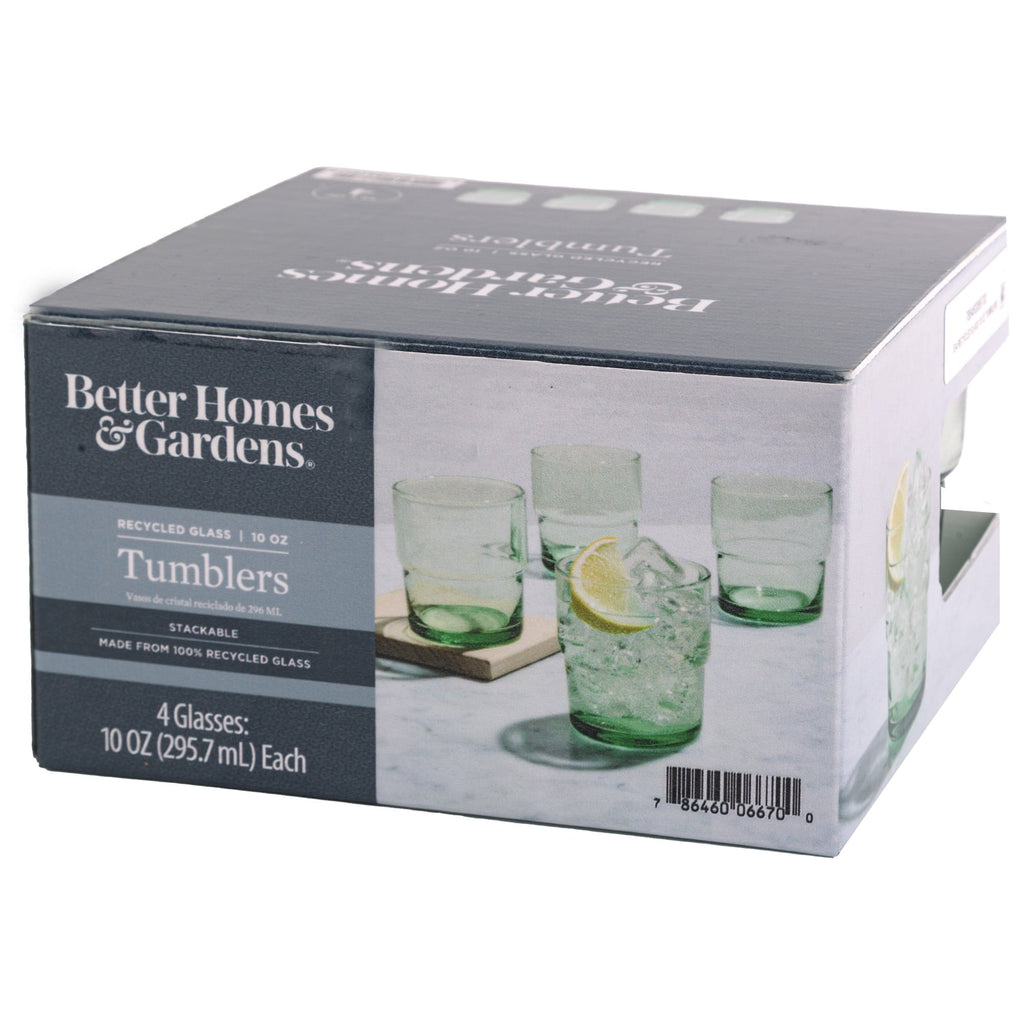 Better Homes & Gardens Recycled Green Glassware, Glass, 4 Pack, 10 oz