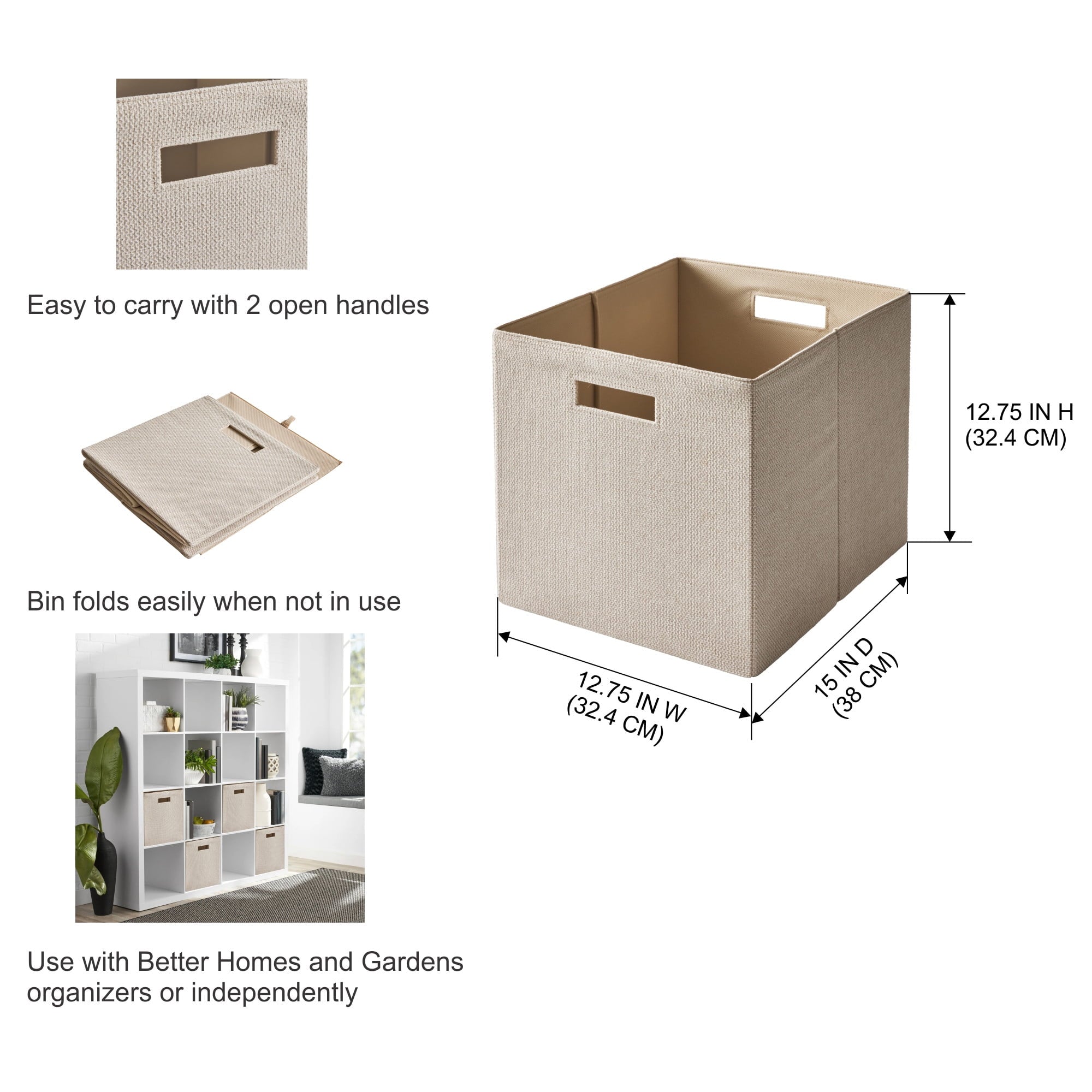 Better Homes & Gardens Collapsible Fabric Cube Storage Bin, Vanilla
