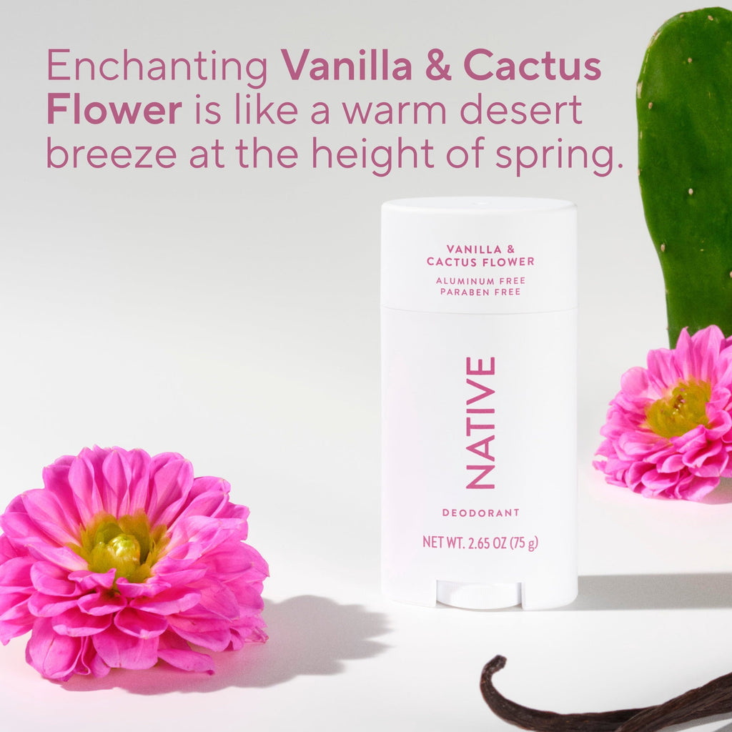 Aluminum Free Deodorant For Women, 72 Hour Solid Deodorant Stick, Vanilla & Cactus Flower, 2.65oz
