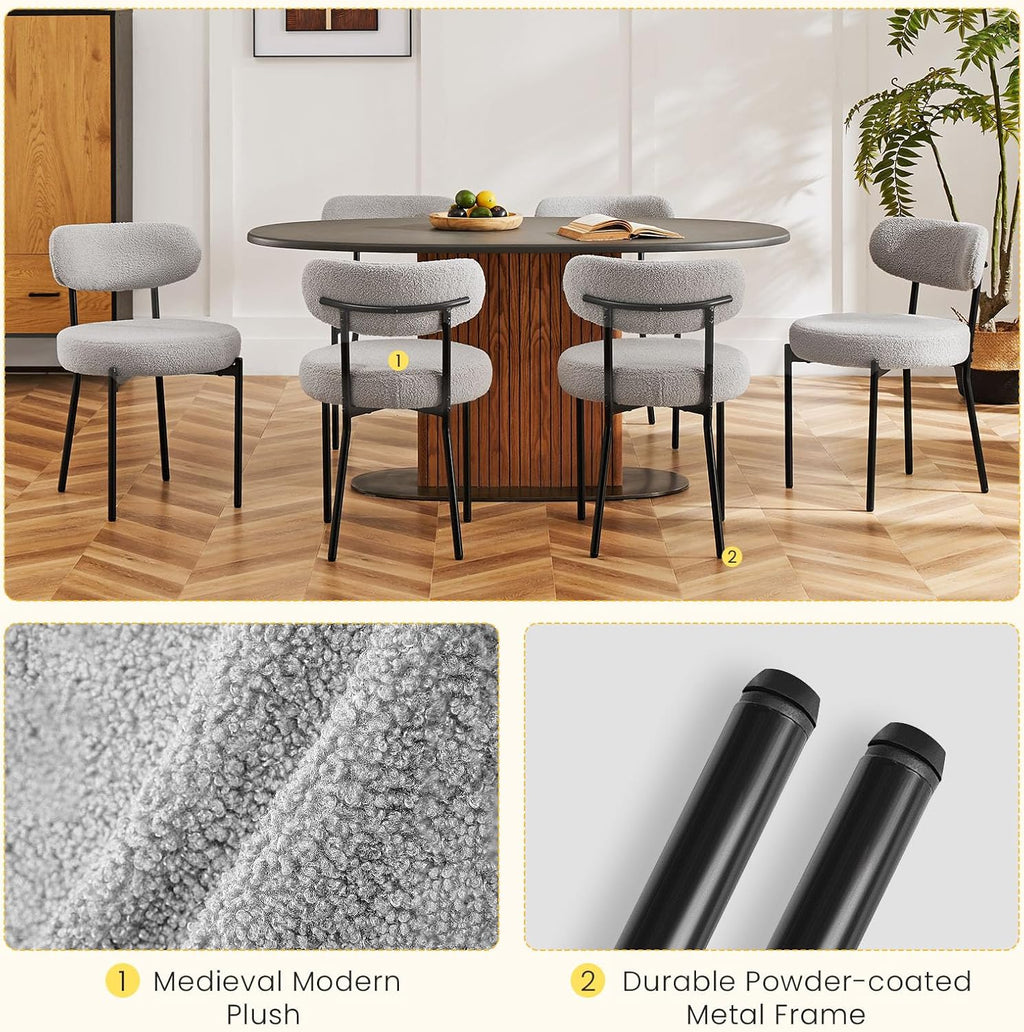 DUMOS Dining Chairs Set of 4, Mid Century Modern Chair Round Upholstered Curved Backrest, Kitchen Vanity Living Room Chairs with Black Metal LegsClassic Grey