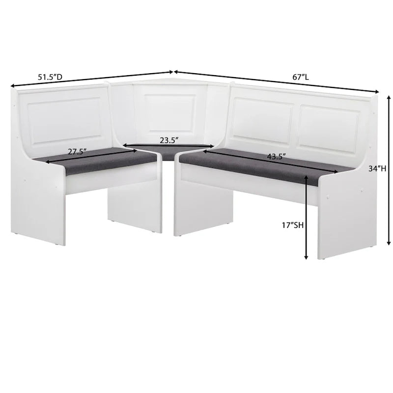 Simple Living Polly 3-piece Cushioned Corner Nook Dining Set