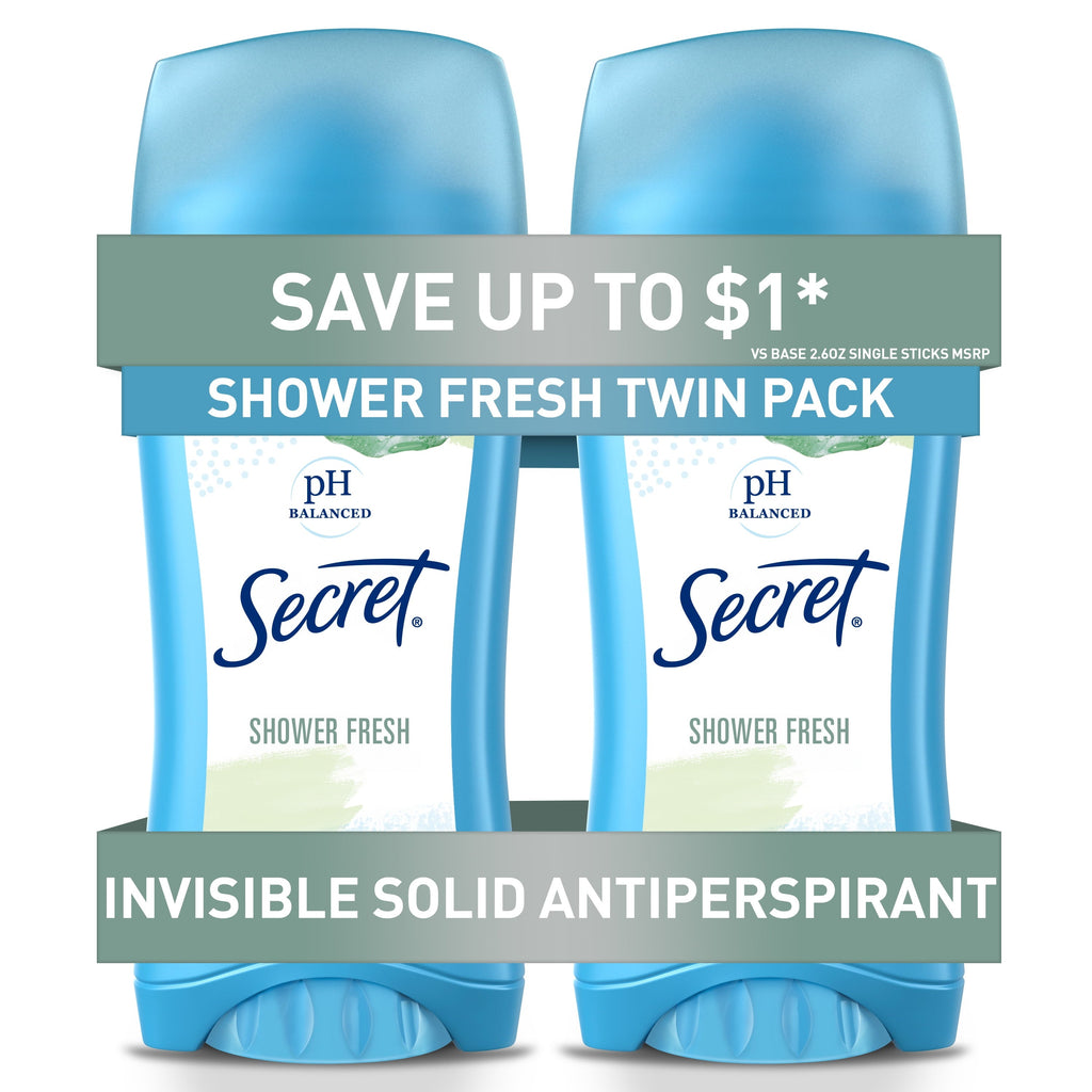 Invisible Solid Antiperspirant Deodorant for Women, Shower Fresh, 2.6 oz Each, 2 Pack