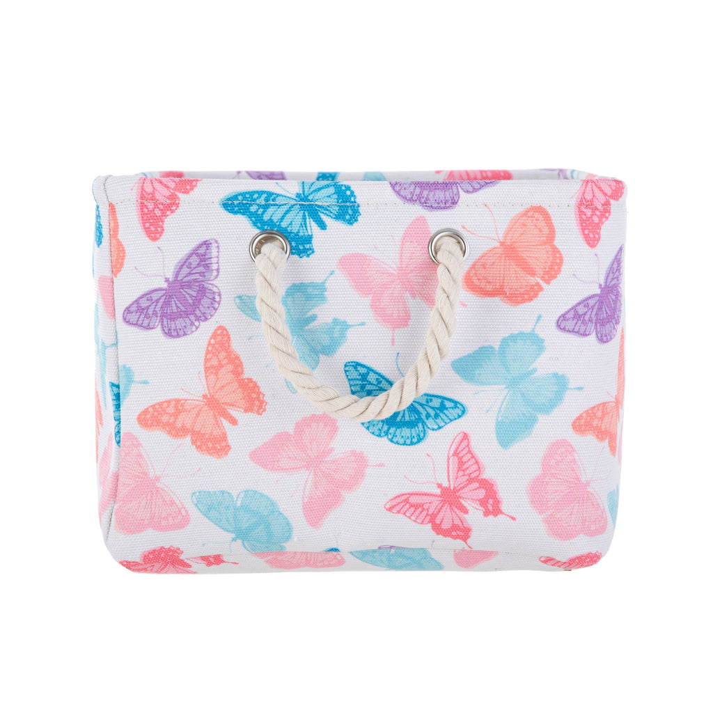 Kids Butterfly Canvas Storage Basket with Handles, 15 in x 11 in x 7.8 in