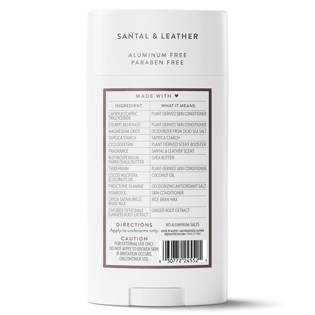 Aluminum Free Deodorant For Men, 72 Hour Solid Deodorant Stick, Santal & Leather, 3.1oz