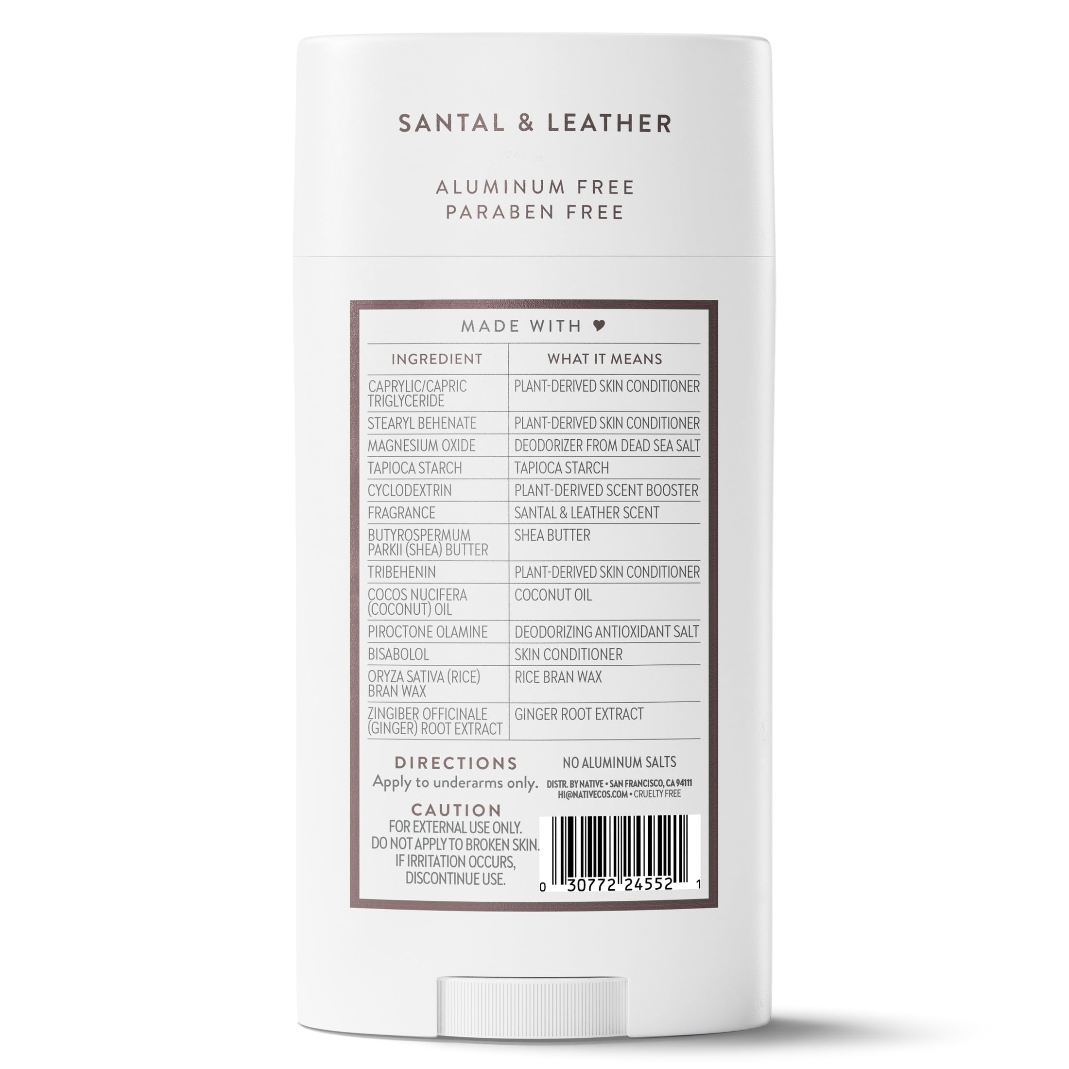 Aluminum Free Deodorant For Men, 72 Hour Solid Deodorant Stick, Santal & Leather, 3.1oz