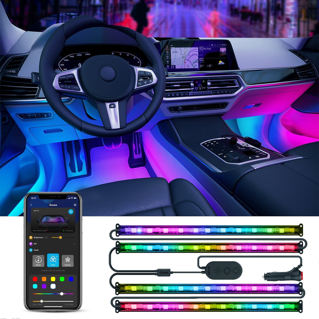 Interior Car LED Lights,RGBIC Color Changing Effect,Smart APP Control,4 Music Mode,4 Pack,0.98 Ft