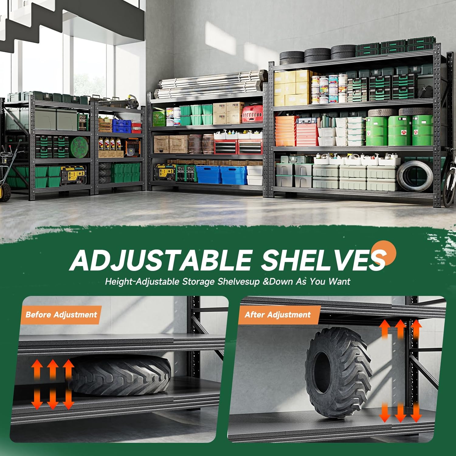 Letaya 71.3" W Metal Storage Shelves,5000LBS Heavy Duty Garage Shelving Units, 4 Tier Adjustable Utility Rack Shelf,Large Industrial Shelves,for Shop,Warehouse,Black (71.3" W x 24" D x 70" H)