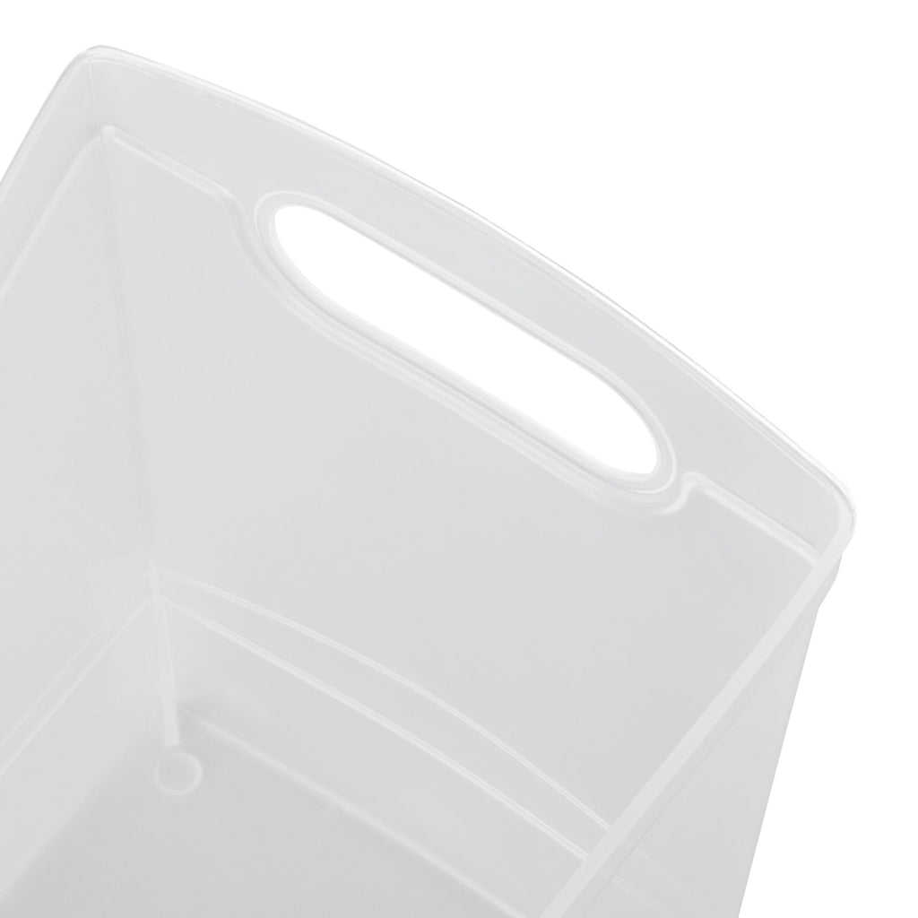 12 Qt Clear Plastic Storage Bin Organizer with Carrying Handles, Narrow Rectangular Utility Container for Pantry, Closet, Cabinet and Shelf Storage