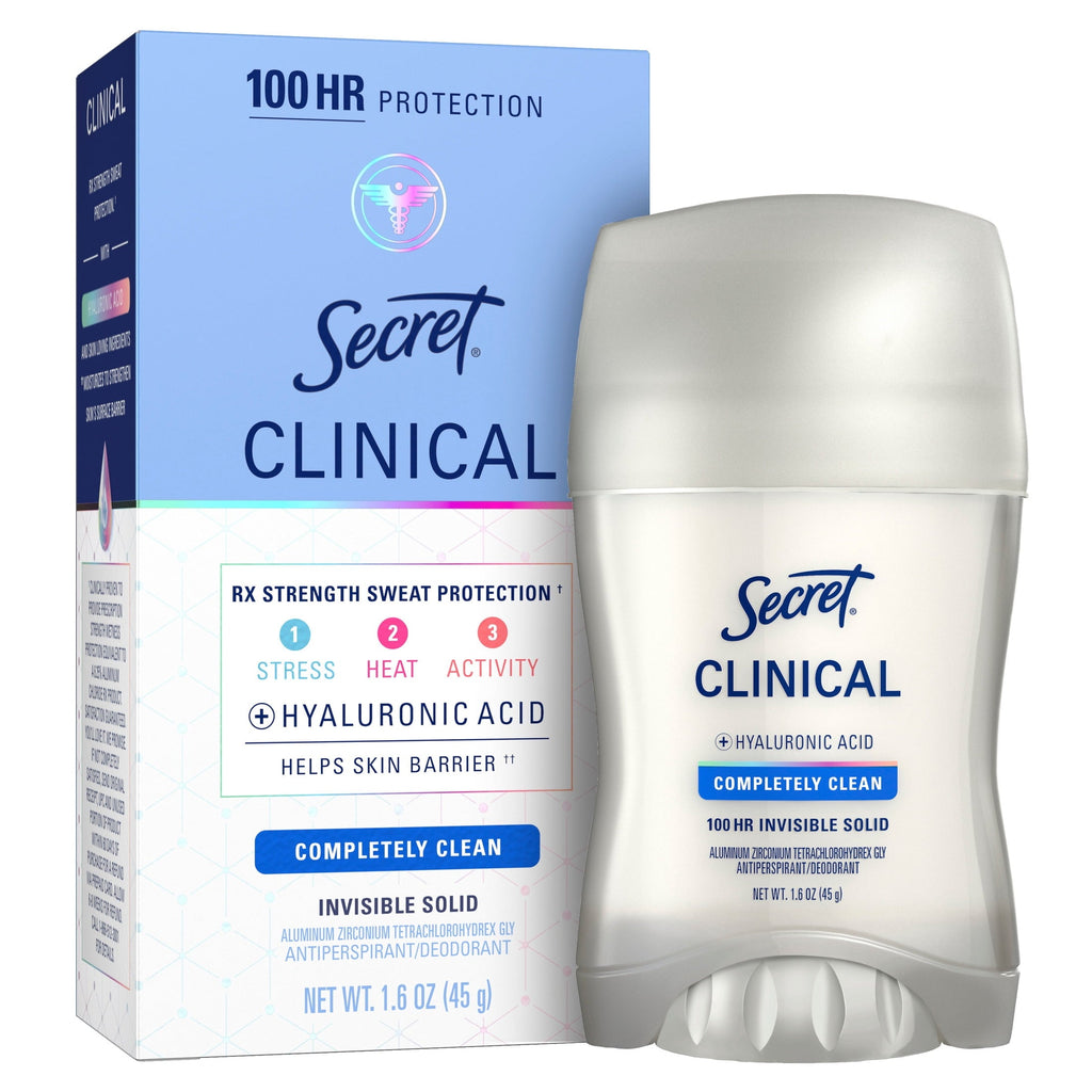 Clinical Antiperspirant Deodorant for Women, 100HR Sweat & Odor Protection, Hyaluronic Acid, Invisible Solid, Completely Clean, 1.6 oz