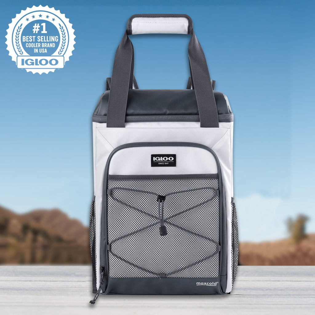 Marine Soft-Side Backpack Cooler, 28 Can Capacity, White and Gray