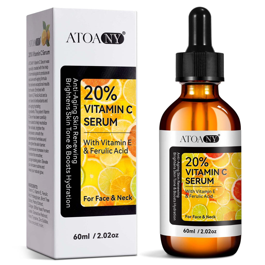 2Pack 20% Vitamin C Serum, Anti Aging Face Essence with Vitamin E, Ferulic Acid, Collagen, Firm Skin - Hydration - Antioxidant - Even Tone